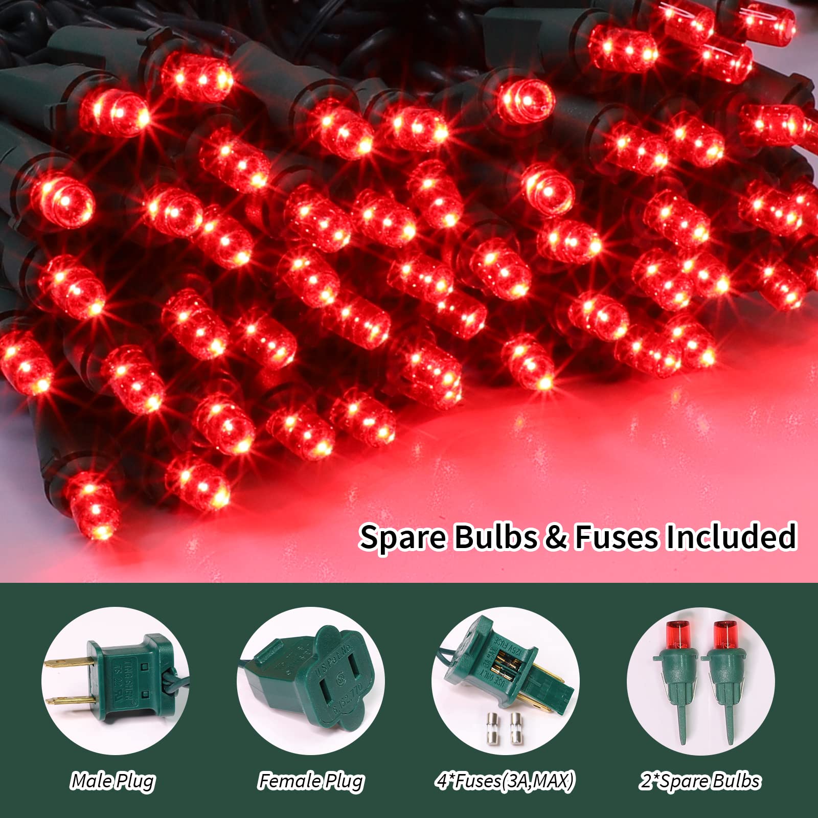 Lamphome 100 Count Red -String Lights - 21.6Ft Led Christmas Lights, Mini Led Lights For Indoor Outdoor Home Holiday Party Wedding Independence Day Decoration