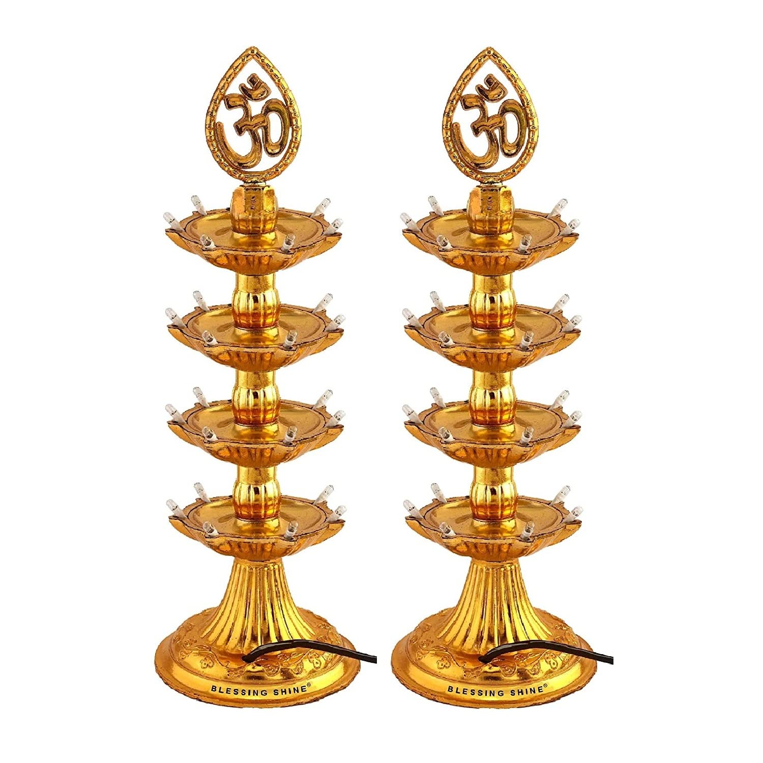 Blessing Shine 4 Layer Golden OM Design Led Electric Diya/Deepak/Deep Lights (Pack of 2) for Home, Puja, Mandir, Diwali Festival