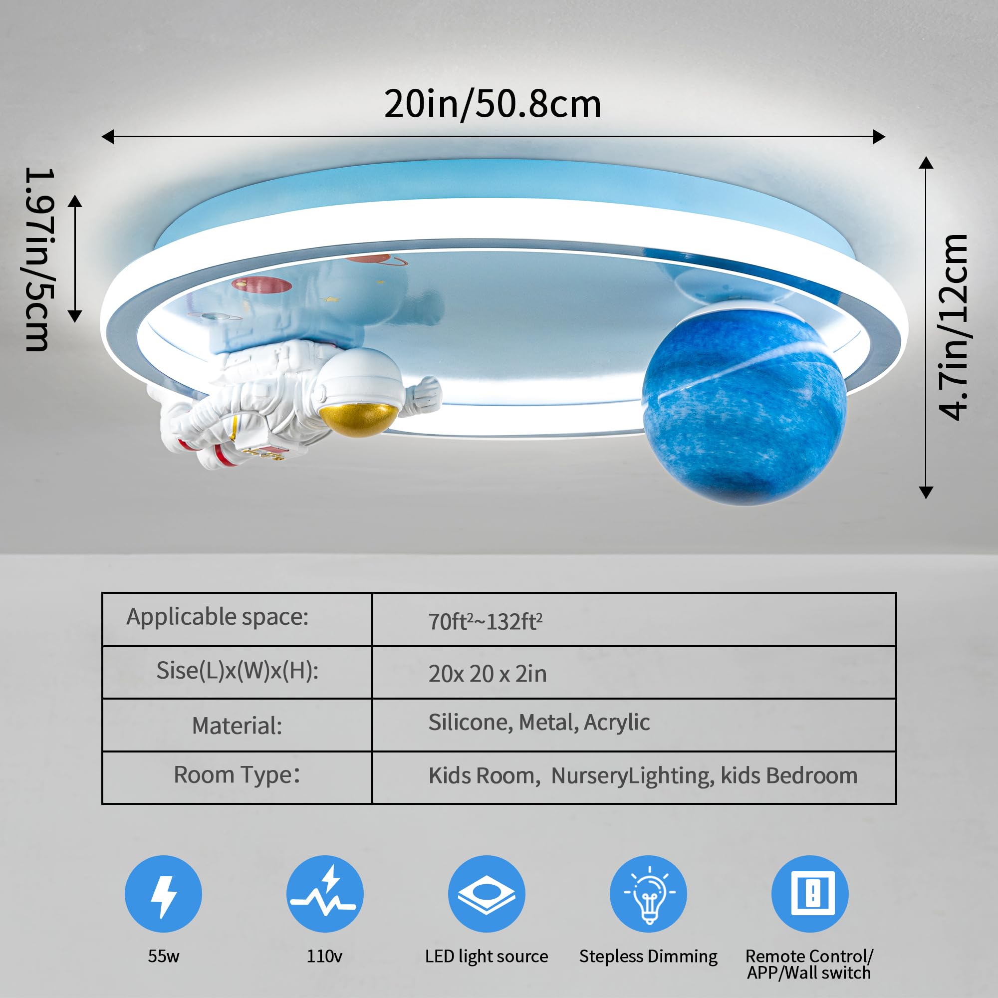 Shine Luest Astronaut Ceiling Light Fixture 20 Dimmable Kids Flush Mount Ceiling Lights For Bedroom Led Chandelier 3000K-6000K W