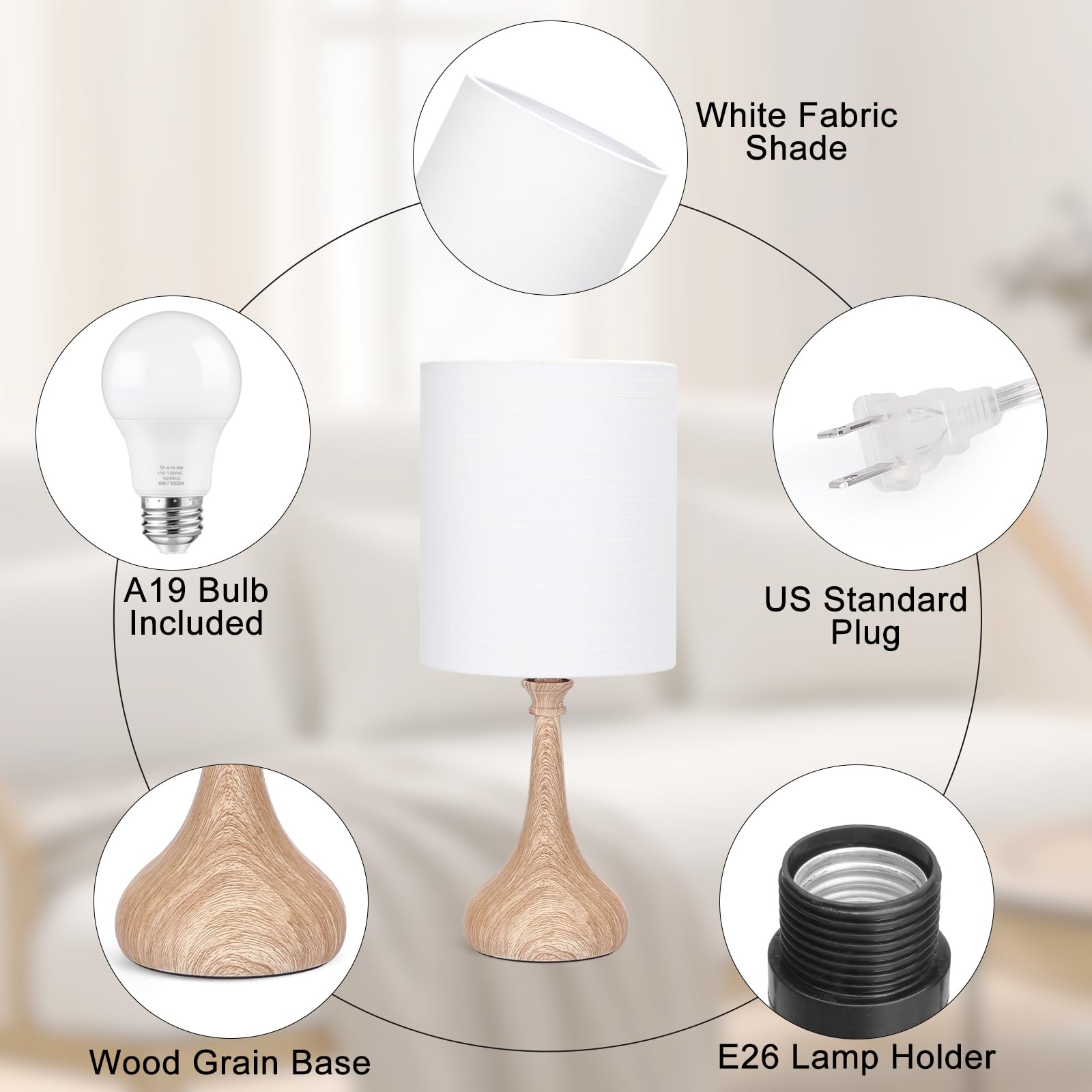 Dimmable Small Table Lamp, Bedside Lamps Touch Control For Bedrooms Nightstand With Wood Grain Base, Desk Lamp Night Light For O