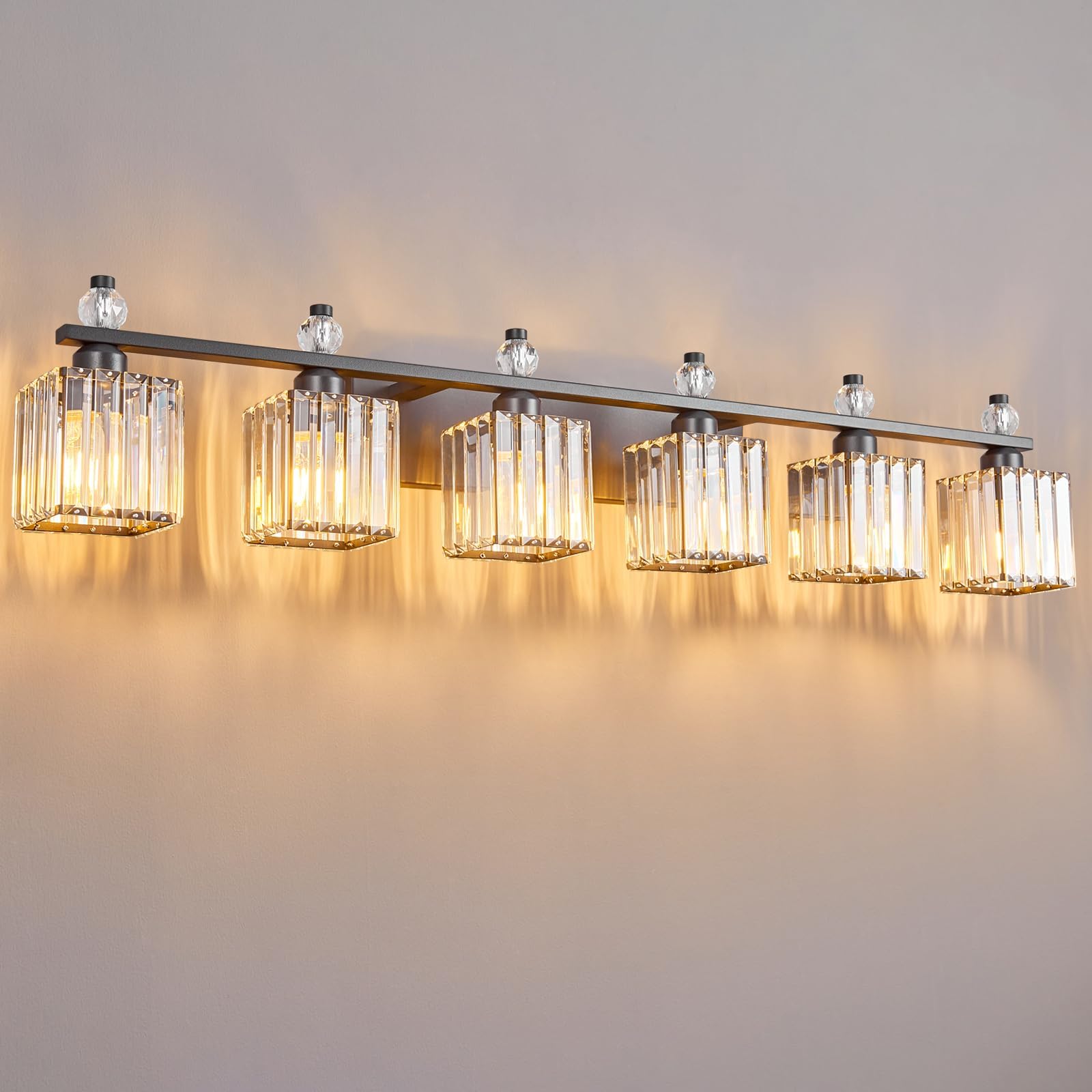 FDPBY 6-Light Crystal Vanity Light Fixture Sand Black Model 290 for Bathroom Over Mirror