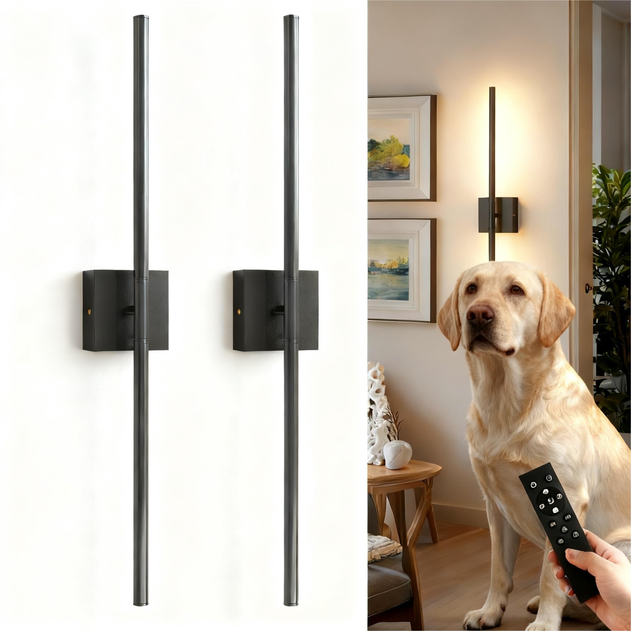 L Lohas Led Battery Operated Wall Sconces Set Of 2  Battery Wall Sconce 10000Mah  Black Rechargeable Sconces 3Cct  28.1 Inch Wireless Wall Lights  Sconce Wall Decor For Bedroom  Living Room