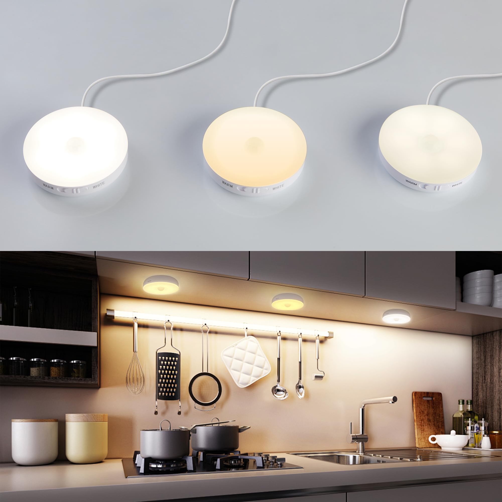 Homelist 3 Pack Under Cabinet Lighting Plug In  Motion Sensor Lights Indoor With Remote Control  Led Wired Stick-On Closet Lights For Kitchen/Shelf/Bar/Cupboard