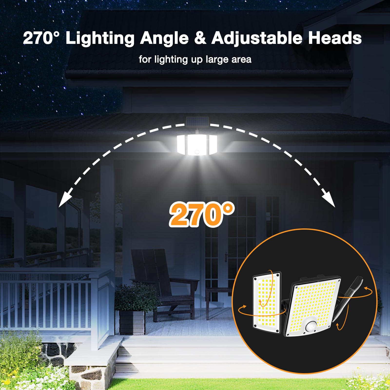 Onforu Solar Lights Outdoor, 3500LM, 278 LEDs, Motion Sensor, IP65 Waterproof, Remote Control, 2 Pack, Black, Model BDTYF06-3