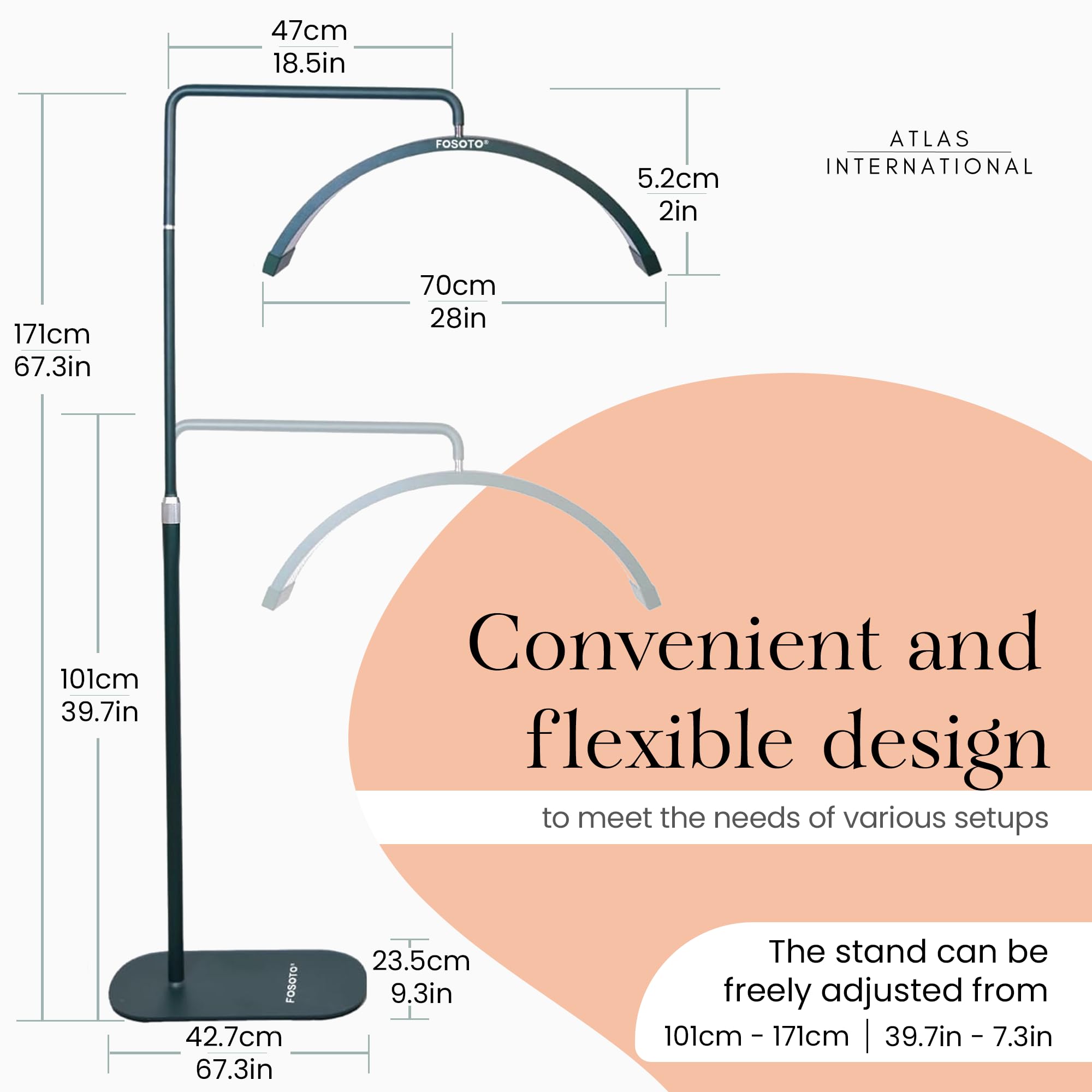 Atlas View Bling Eyelash Led Moon Light - Dimmable Diamond Lamp For Estheticians  Pmu & Nail Techs - Led Floor Lamp Adjustable Height  Touch Control & Stable Base (Emerald Green)