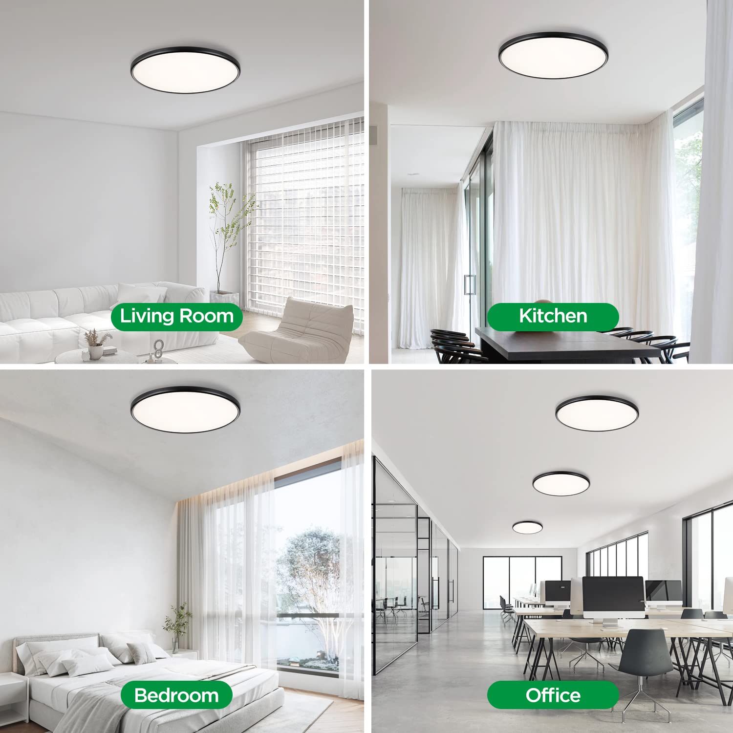 Taloya 36W Led Ceiling Light Fixture, 18.2 Inch, Dimmable, 3000K/4000K/6500K, Black, Model Alt460-36