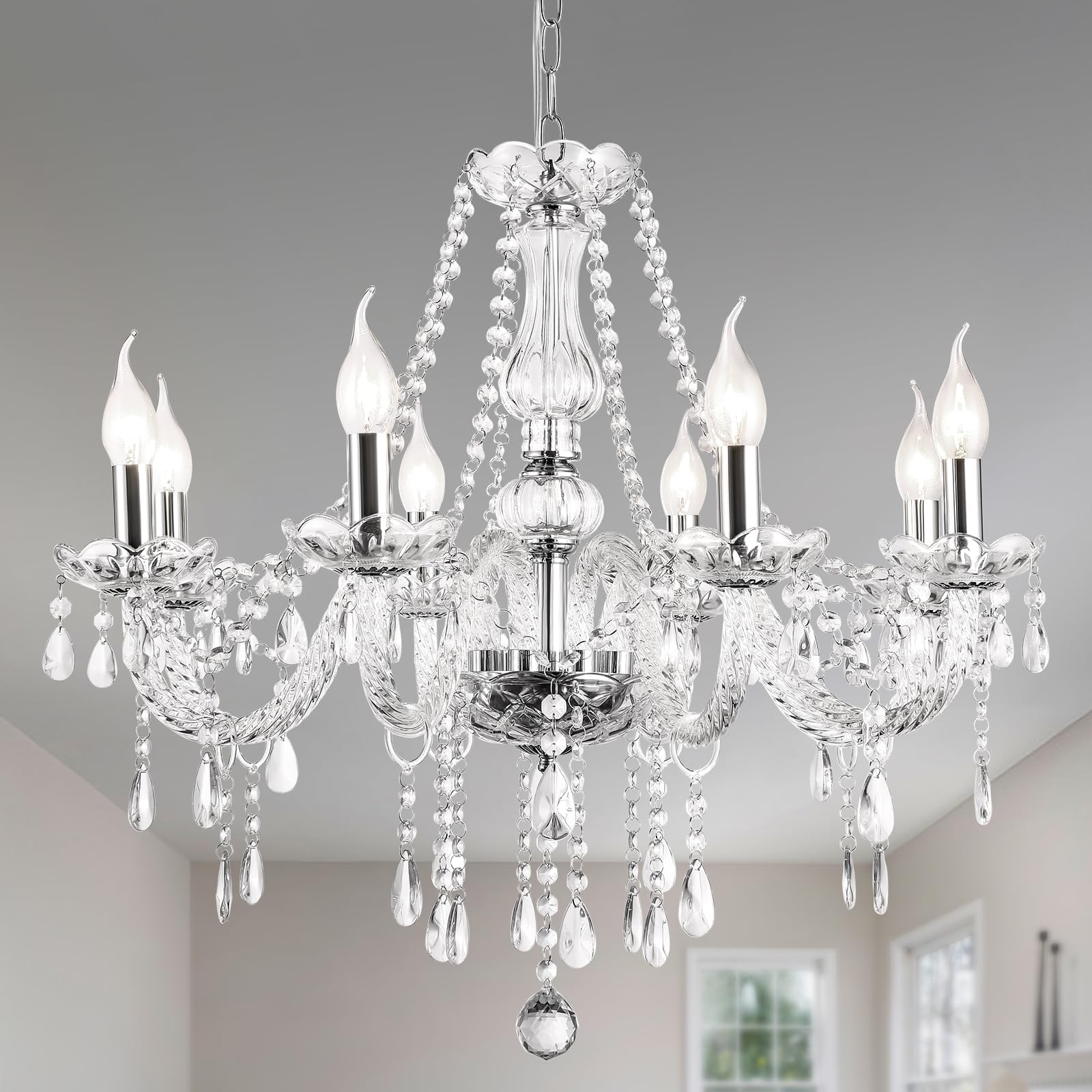 Baotree Modern Elegant 8 Lights K9 Crystal Glass Chandelier Pendant Ceiling Lighting European Style For Dining Living Room Bedro