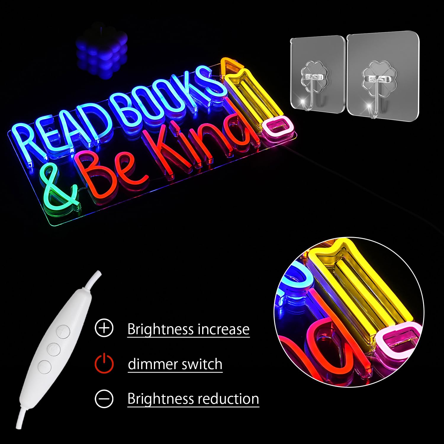 LULANMP Neon Sign - Read Books And Be Kind - Colorful LED Light for Classroom, Library, Study Room - 14.1inx7in - Acrylic