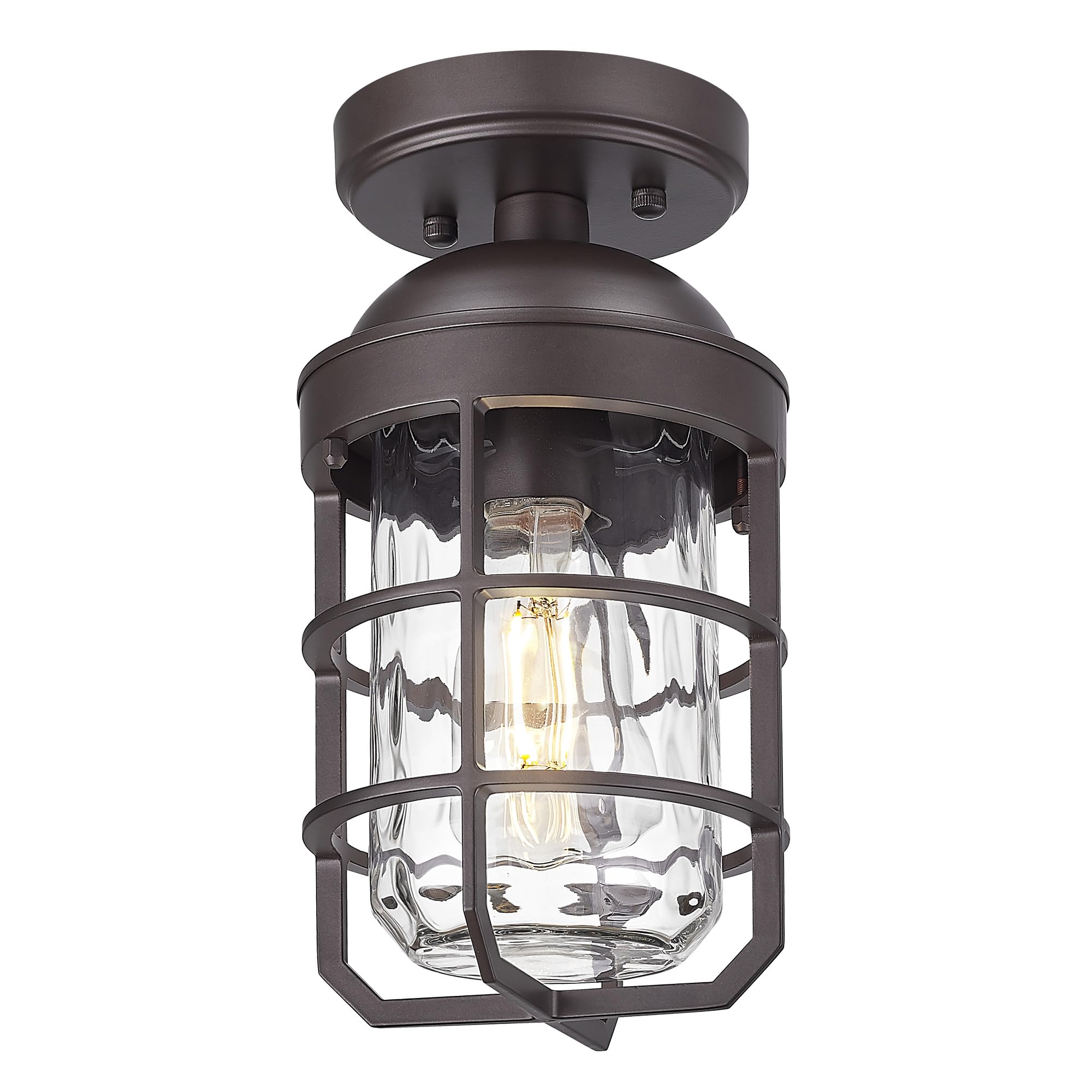 Emliviar Oil Rubbed Bronze Ceiling Light Fixture, Retro 11.1in Semi Flush with Water Ripple Glass Shade, Model GE255LF ORB-WG