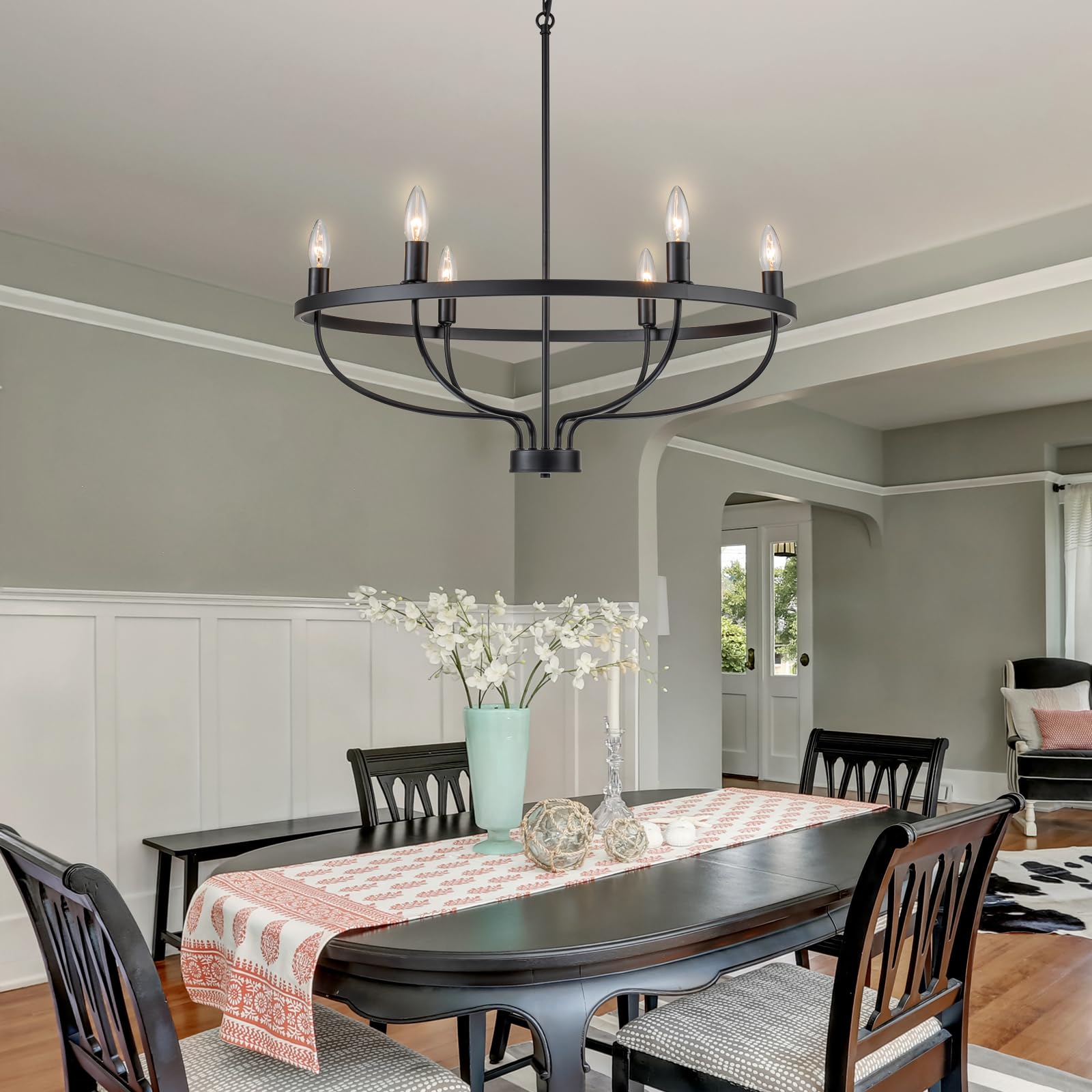 BrkNit 6-Light Black Chandelier - Vintage Candle Fixture for Dining Room, Entryway, Bedroom, Foyer, Living Room