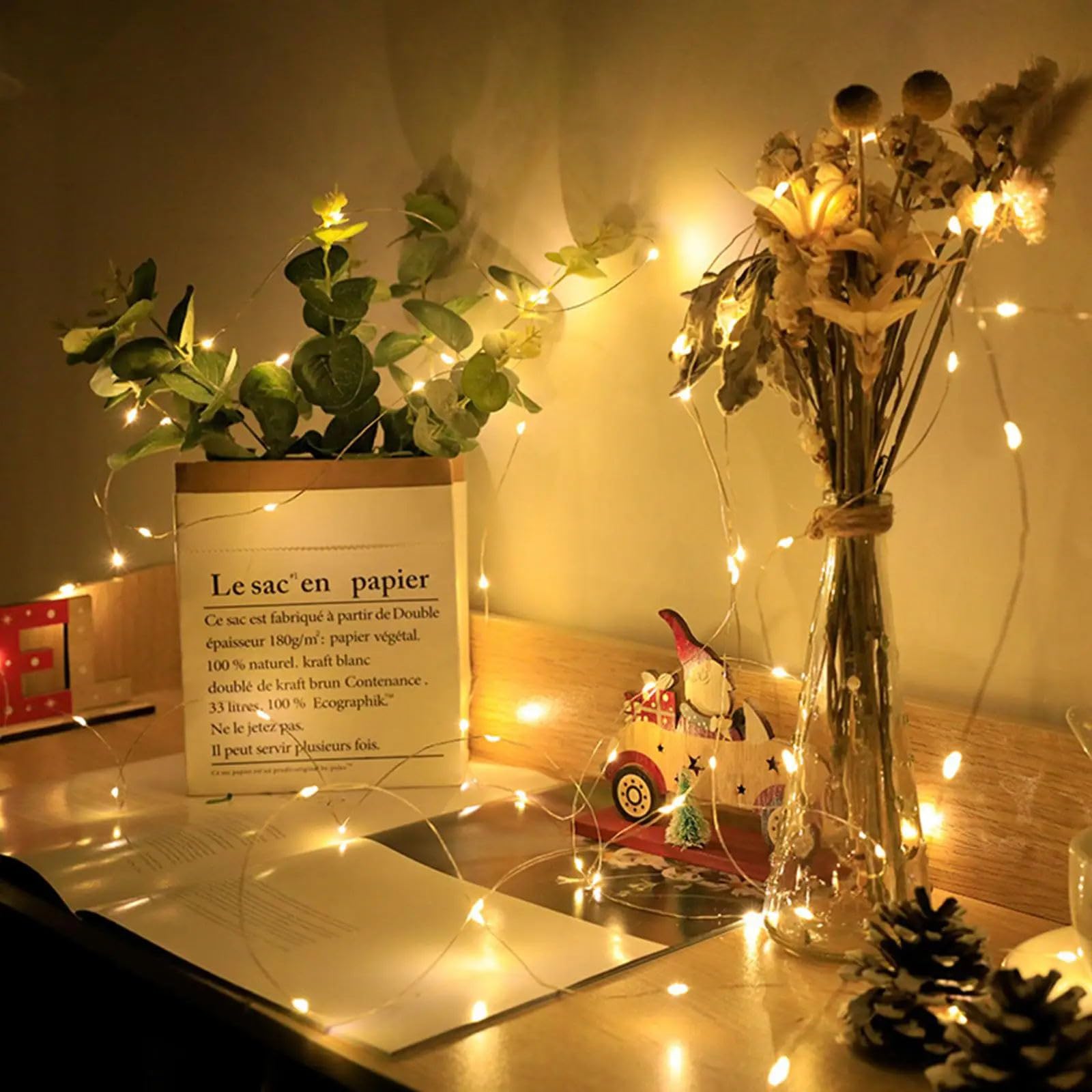 chzk 50 Pack Fairy Lights, 20 LED Twinkle String Lights, 7Ft, Battery Operated, Waterproof, Warm White, Model A01-Mini