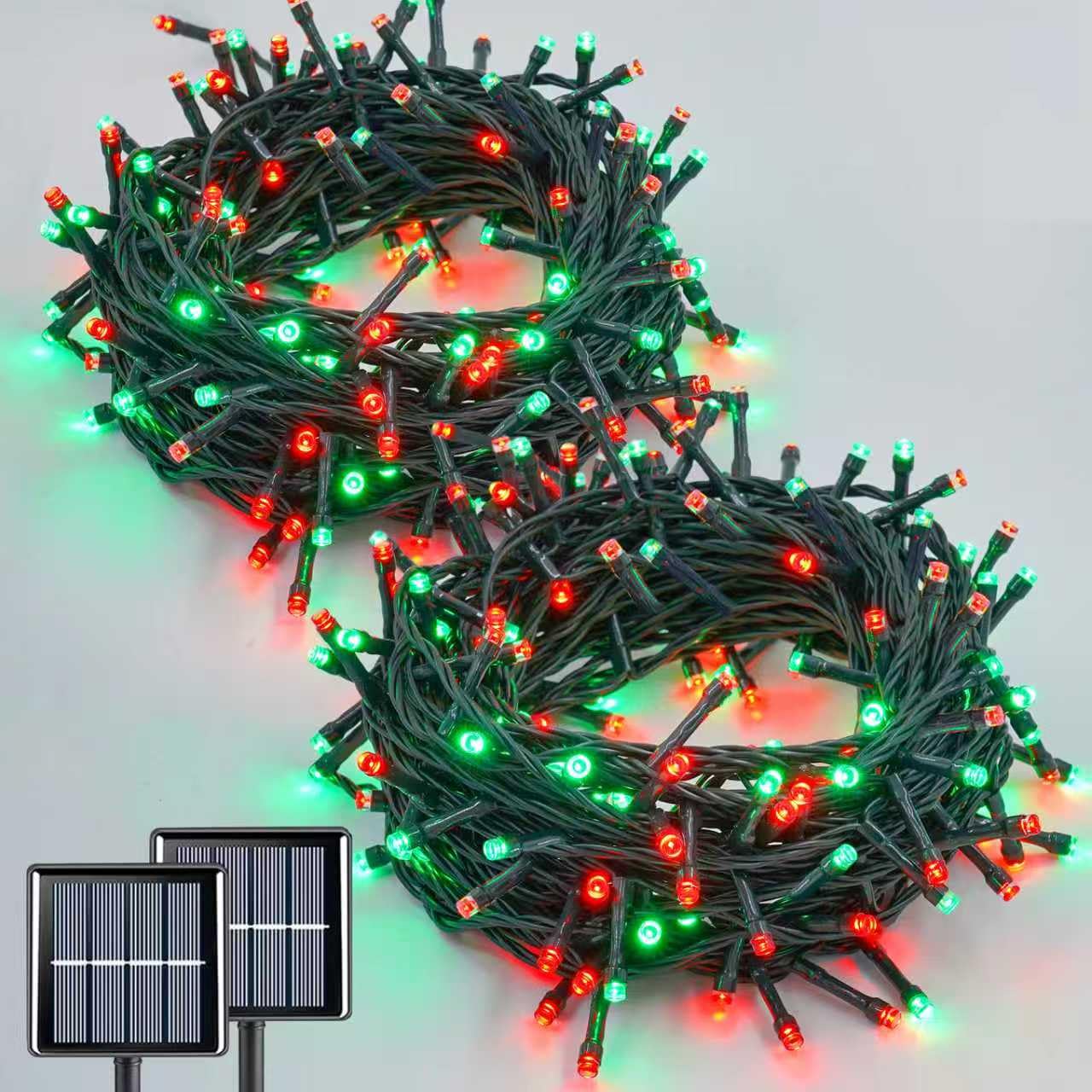 QITONG 2 Pack Red and Green Solar Christmas Lights, Each 66ft 200 LED Solar String Lights Outdoor Waterproof, 8 Modes Solar Twin