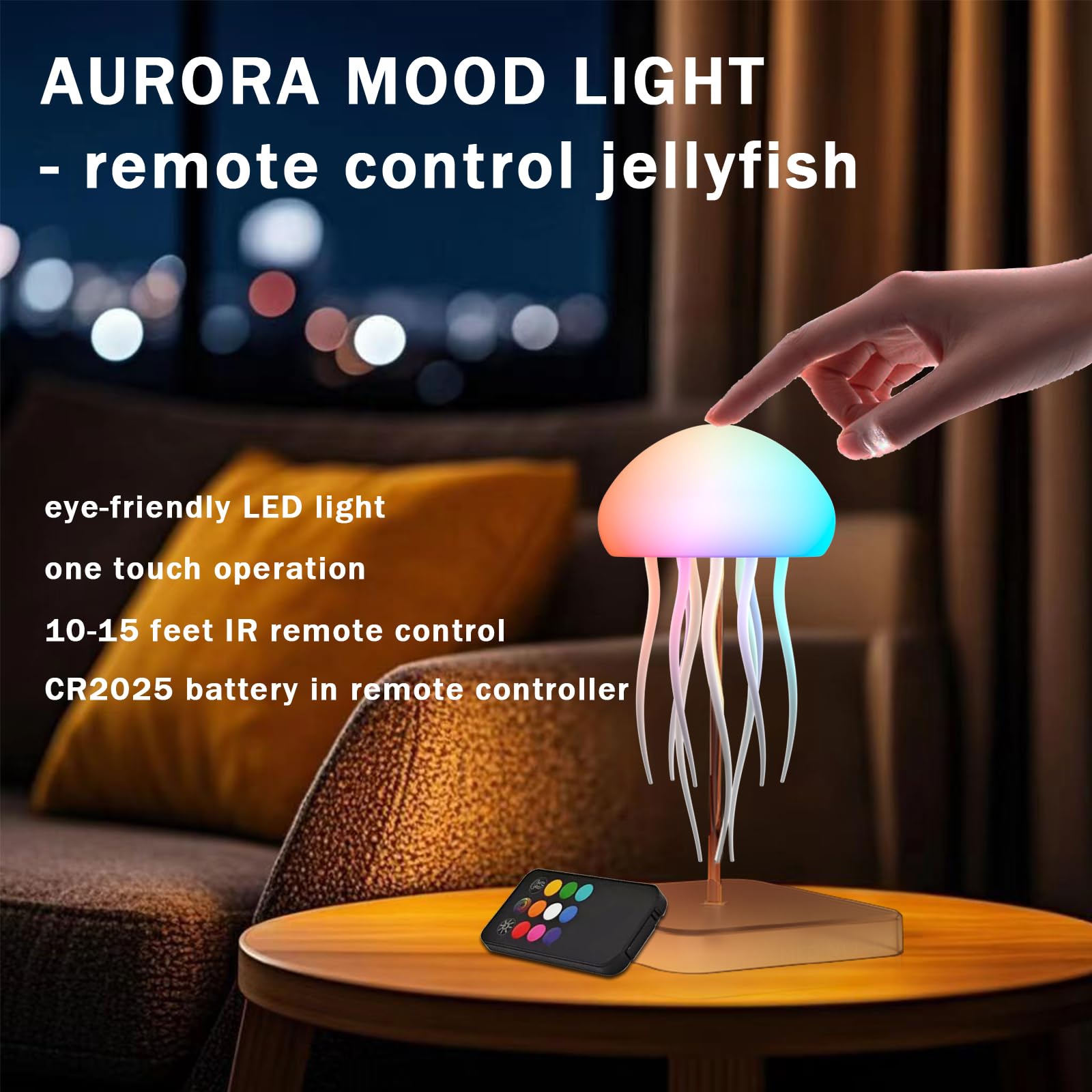 Jellyfish Lamp with Touch Sensor and Remote Control, Rechargeable Eye Friendly RGB Gradient Jellyfish Night Light as Desk Lamp,