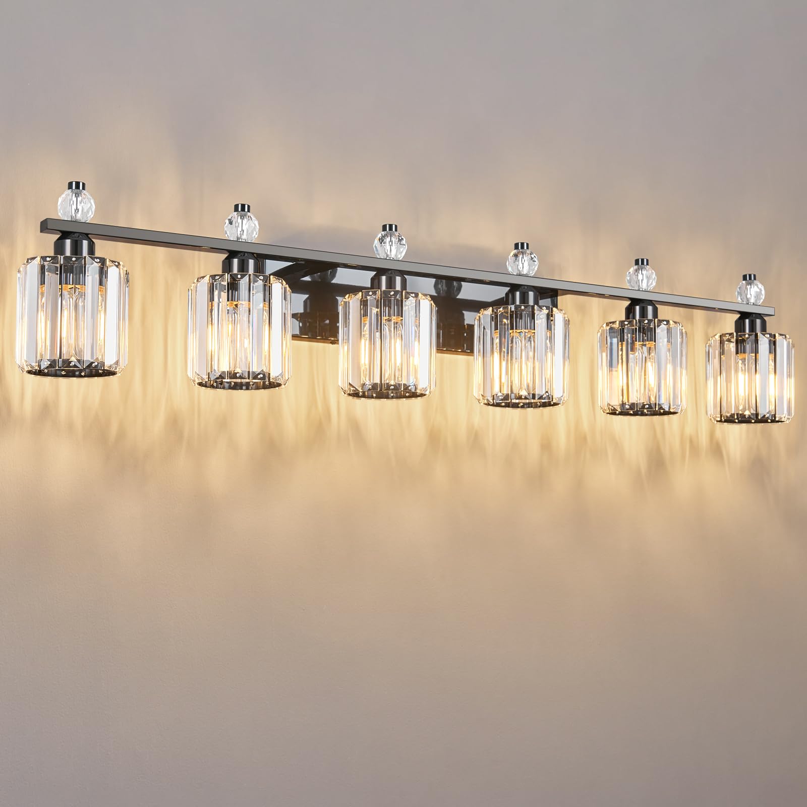 FDPBY Bathroom Vanity Lights 6-Light Metal Crystal Fixture Plating Black Model 291