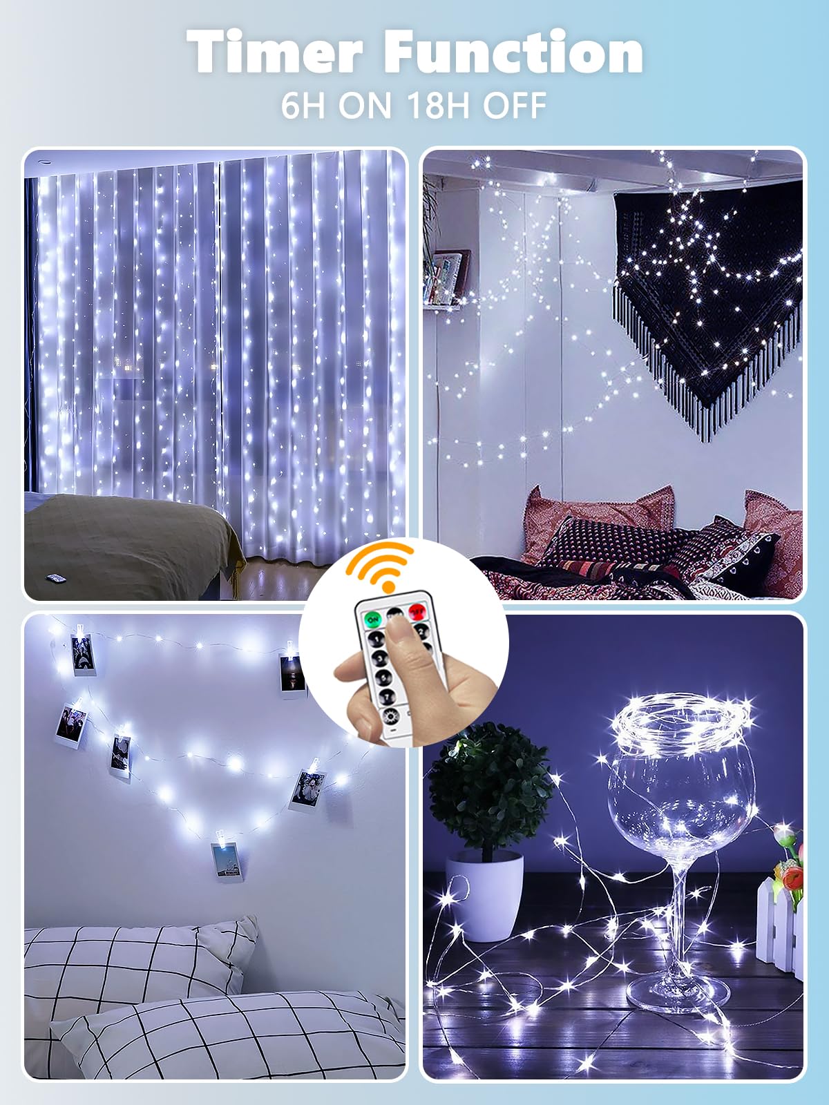 YIQU 6 Pack Fairy Lights, 80 LED String Lights, Battery Operated with Remote Control Timer, Cool White, 26 FT