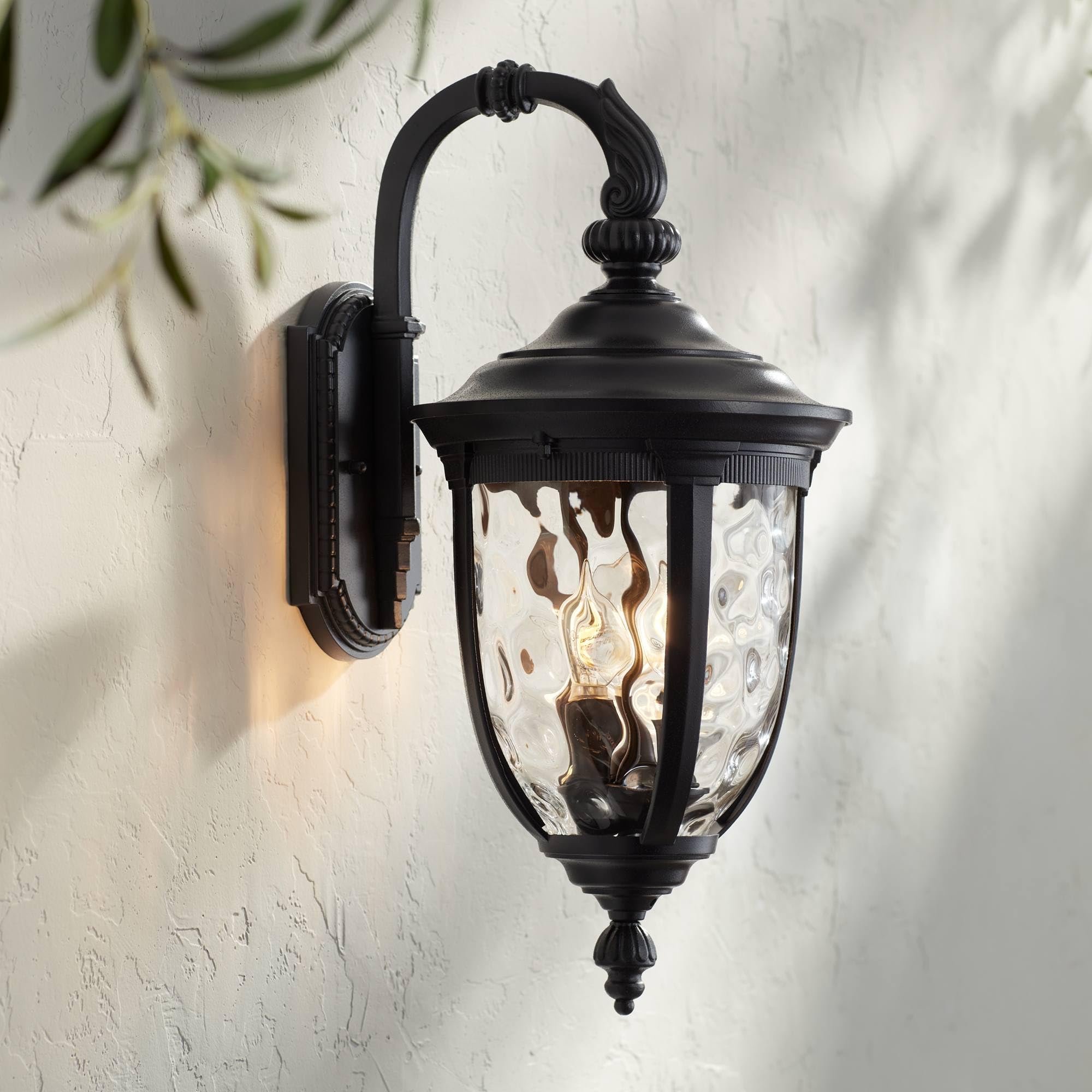John Timberland Outdoor Wall Light Fixture, 20 1/2in High, Black Metal, Hammered Glass, Model 37750, for Porch, Patio, Garden, Front Door