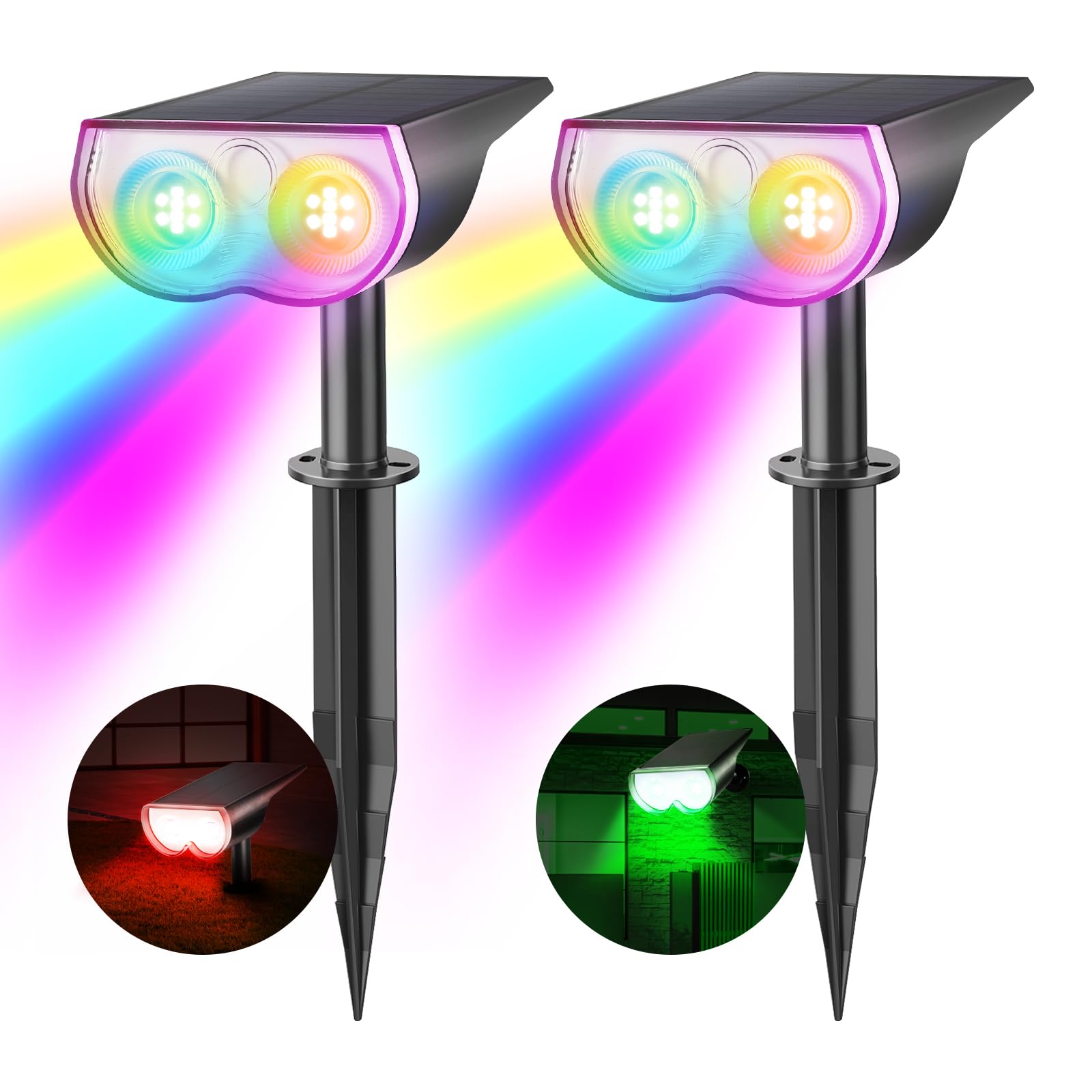 Consciot Solar Spot Lights Outdoor, 16 LEDs, IP67 Waterproof, 2 Pack, Multicolor, Model OC-GL-034B