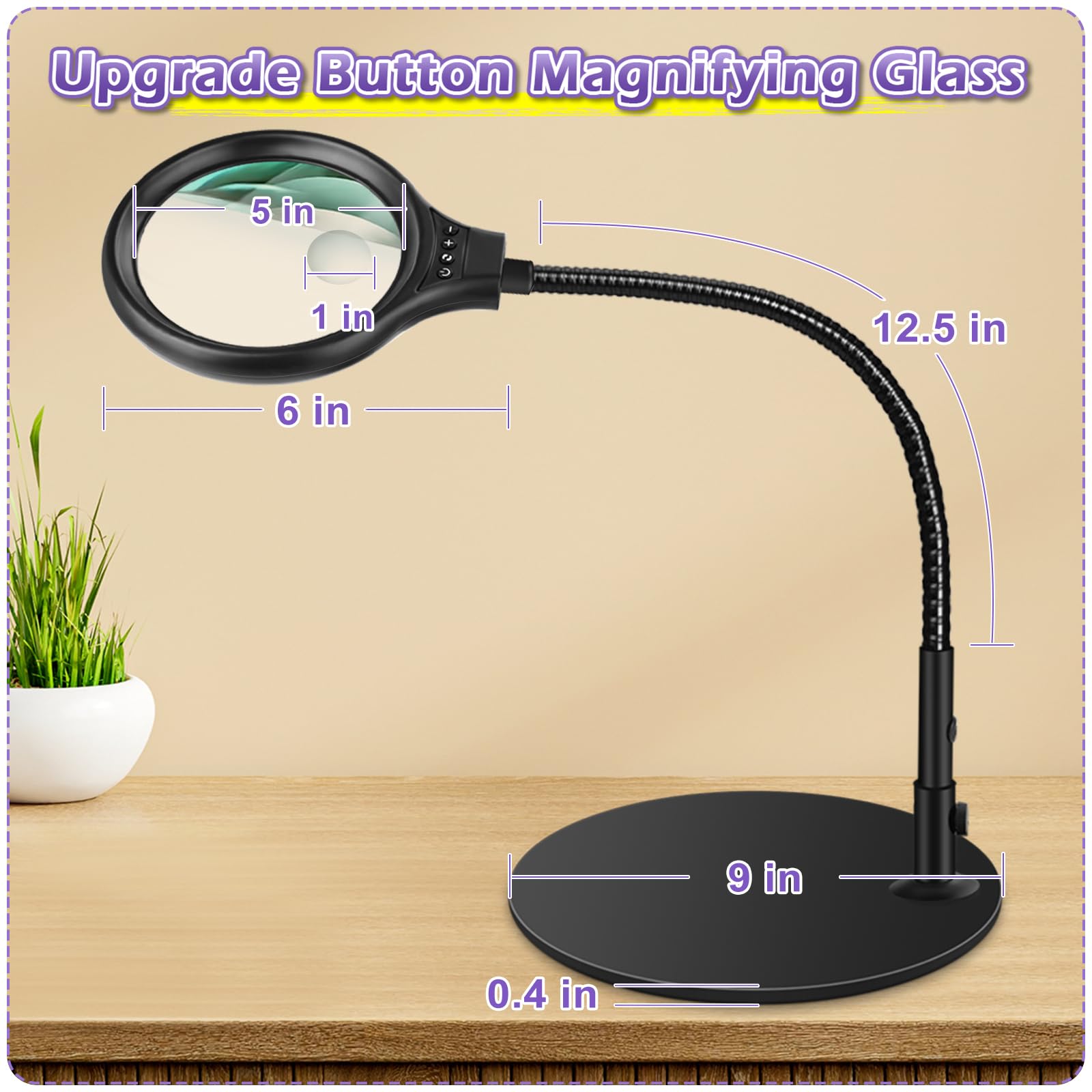 10X 20X Desk Magnifying Glass With Light And Stand, Large Magnifying Lamp With 3 Color Modes Lighted Magnifying Light For Crafts