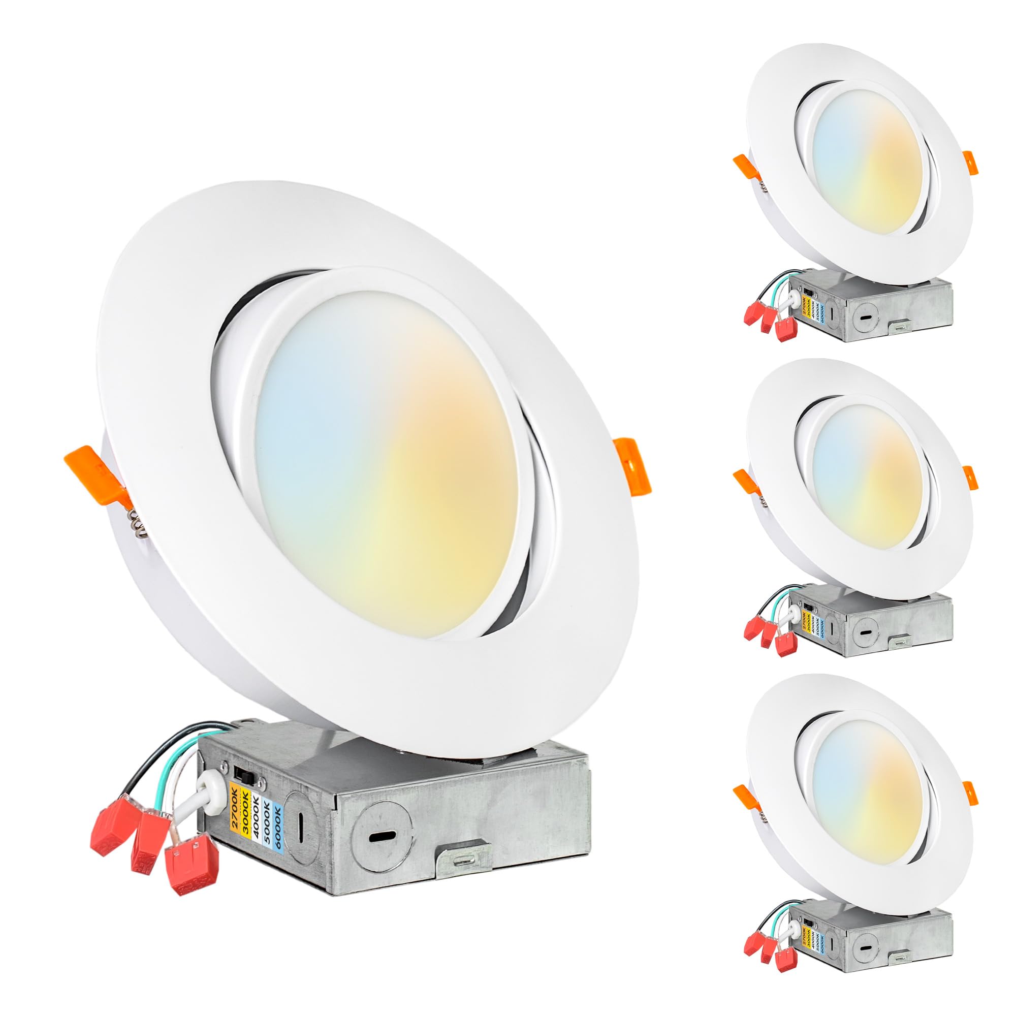 PROCURU 6-Inch Gimbal LED Downlight, 5CCT Adjustable, Dimmable, IC Rated, Ultra-Thin, 2700K-6000K Color, Model