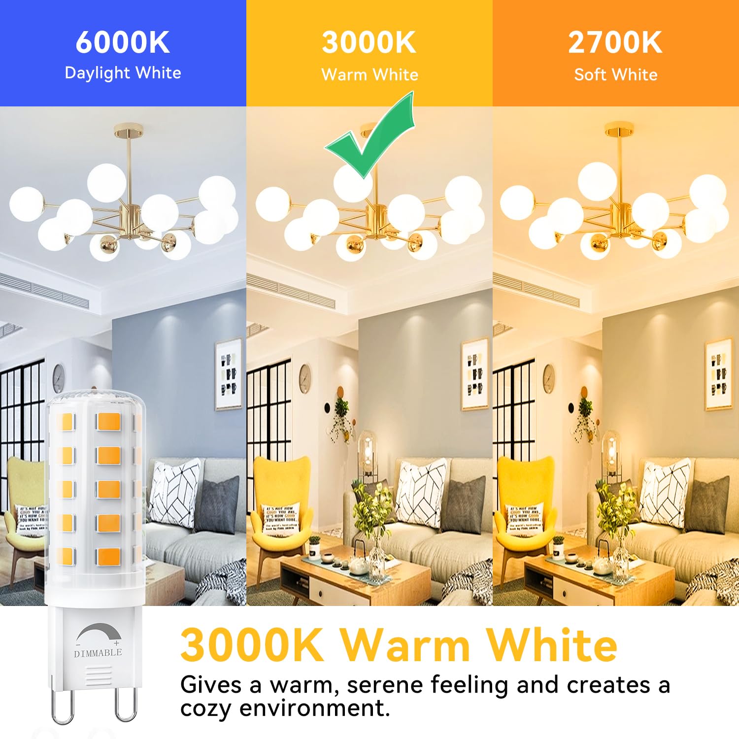 TJOY G9 LED Bulb 4W Equivalent 40W, 24 Pack, 3000K Warm White, Halogen Replacement, No Flicker, 450LM
