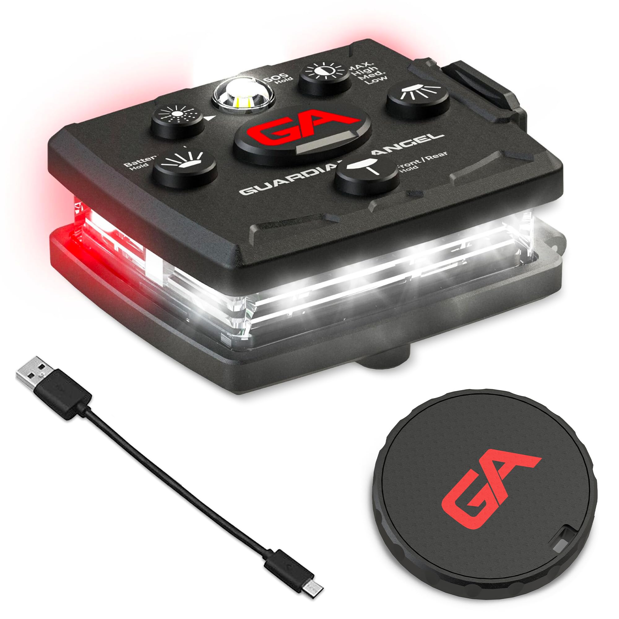 Guardian Angel Micro Series Safety Lights, (All White Front & Red Rear) | Rechargeable, Magnetic & Hands-Free Wearable LED Flash
