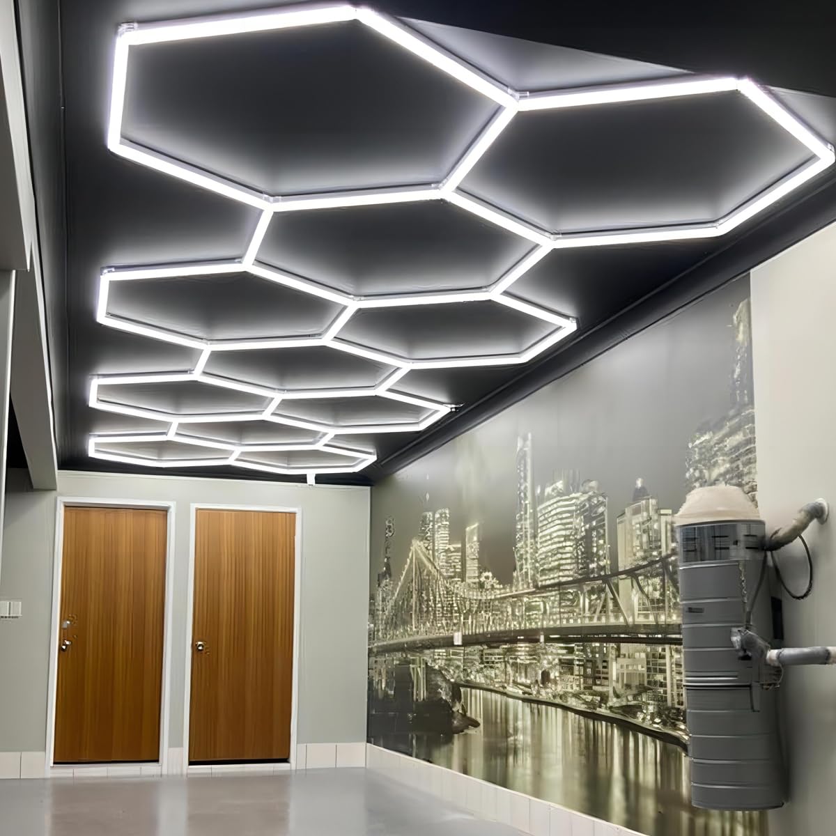 Cezelux Hexagon Led Lights Garage Light,11 Honeycomb 50Packs Tubes 6500K 400W 5.2X1.65M, Hexagon Ceiling Light For Gym Basement Warehouse Auto Beauty Shop Car Detailing Salon (Hexagon-11)