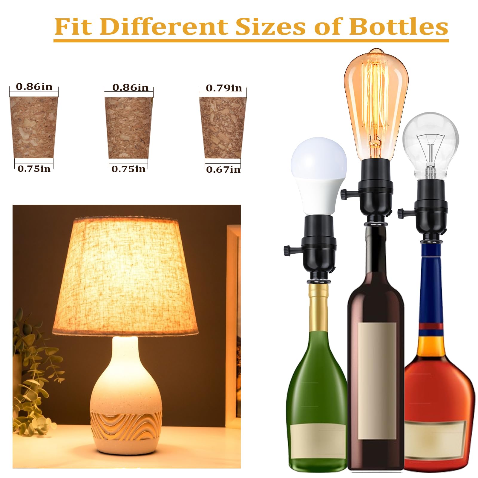 Aokpsrt Bottle Lamp Kit With 9Mm Glass Drill Bit Diy Lamp Kit For Liquor Bottles With Slip On Socket And 8 Feet Power Cord,No Dr