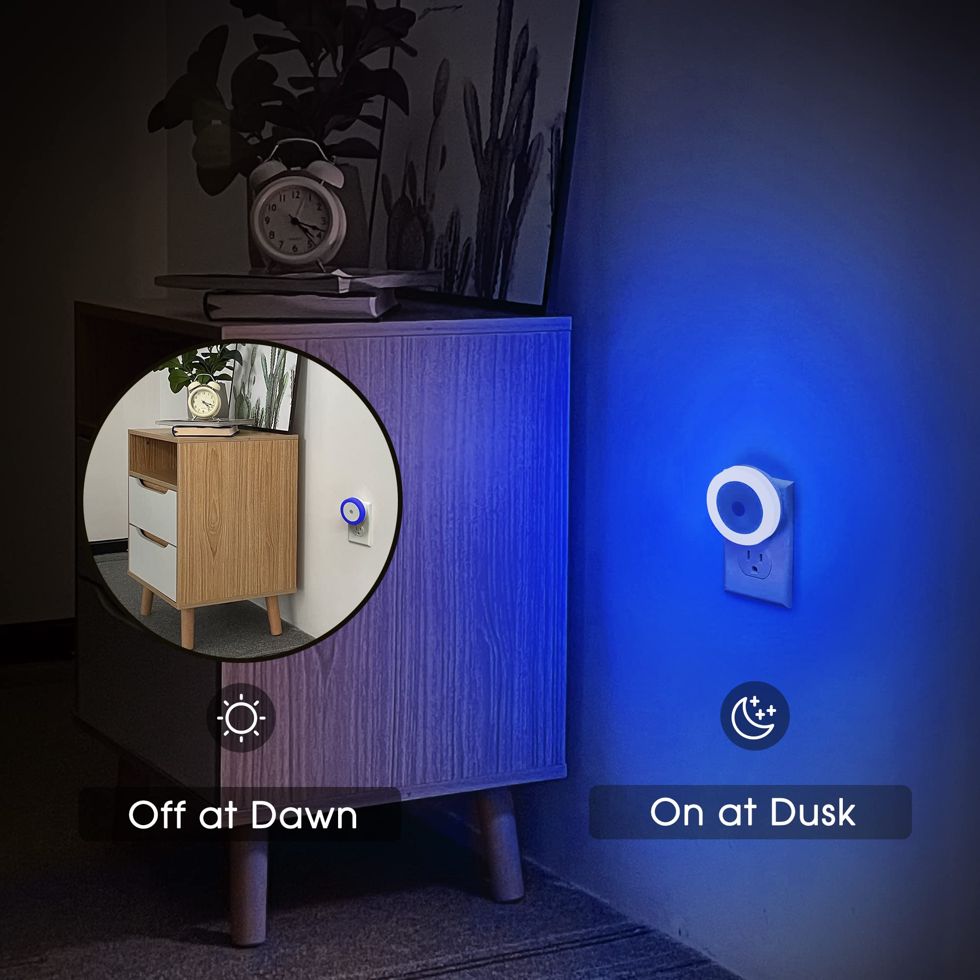 Briignite LED Night Light 4 Pack - Blue, Light Sensor, 0.6W, Wall Plug for Kids & Adults