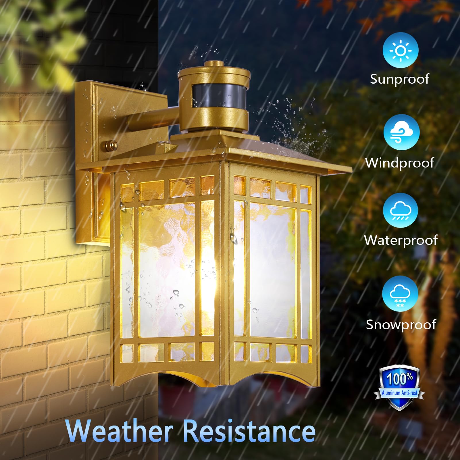 Xangqan Dusk To Dawn Motion Sensor Light, Outdoor Light Fixture, Golden Wall Sconce Lighting, Front Porch Light, Exterior Lights