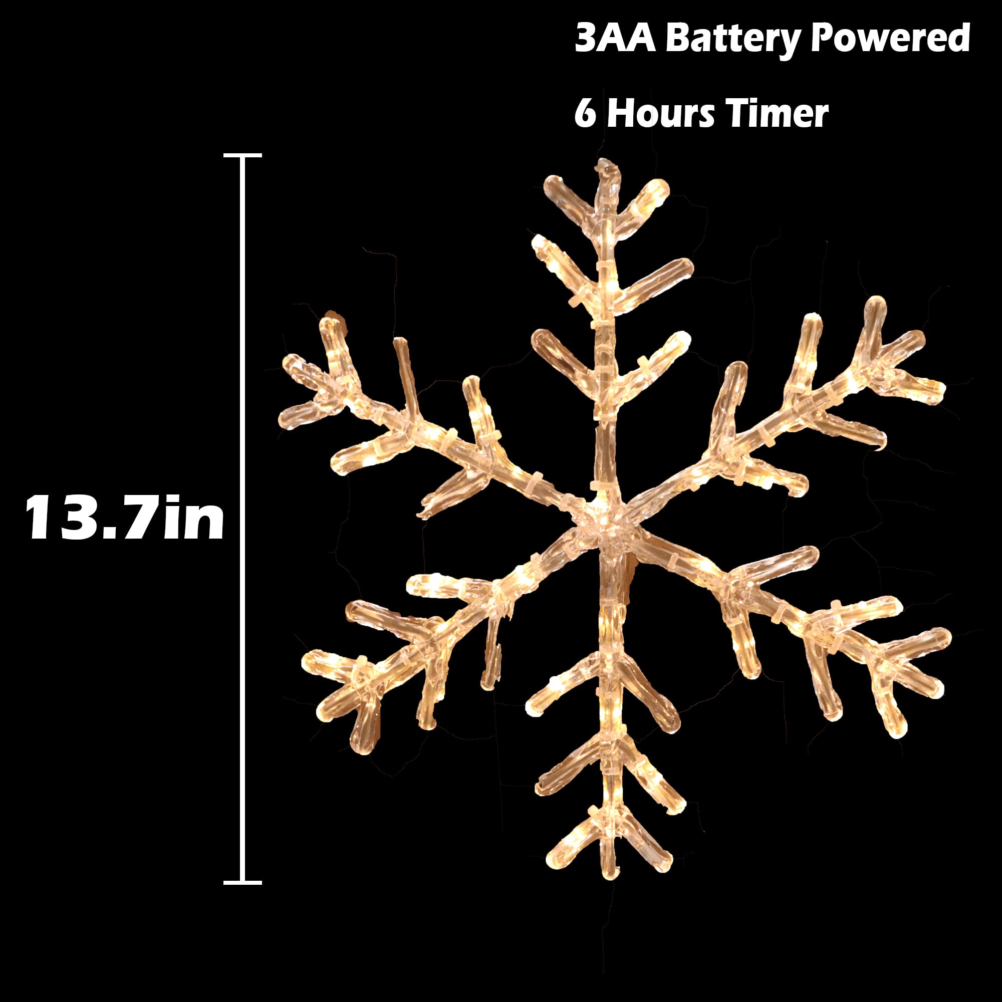 Mycznsyard LED Acrylic Christmas Snowflake Light 13.7 Inch 30 LED with 6 Hours Timer Battery Powered Hanging Light Waterproof De