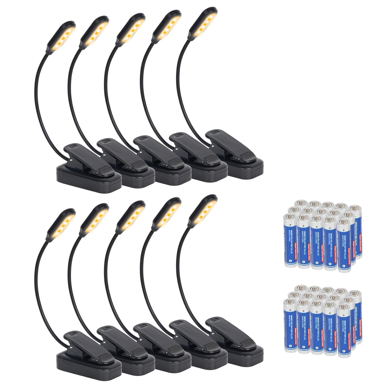 Hilngav 10 Pack Book Lights, Reading Lights for Books in Bed-Eye Caring 3 Colors, Stepless Dimming, 360 Flexible Studying Small 