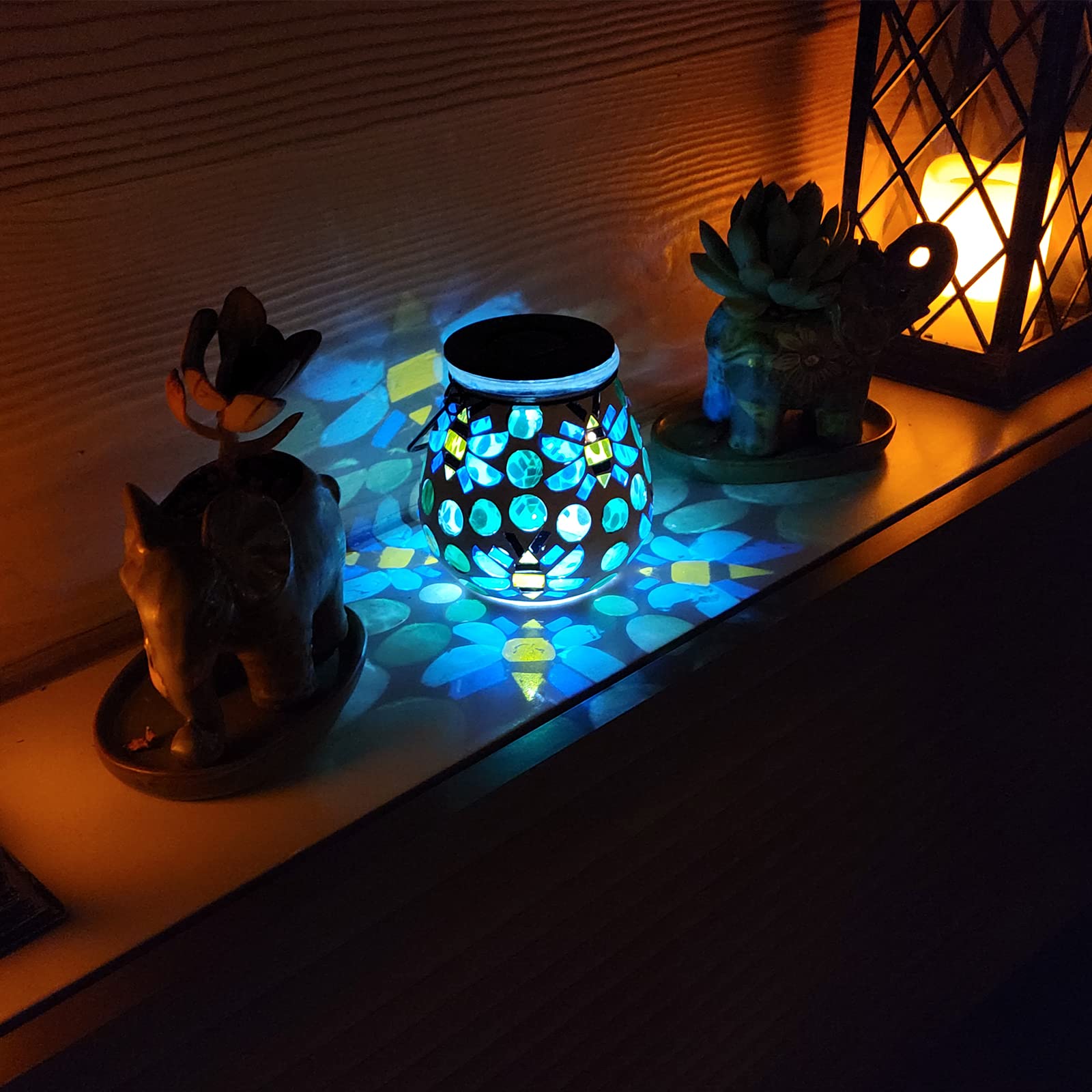 Afirst Mosaic Outdoor Lantern - Glass Solar Hanging Light, Bee Color, Waterproof for Garden and Patio Decoration, Model 4241720C-Bee