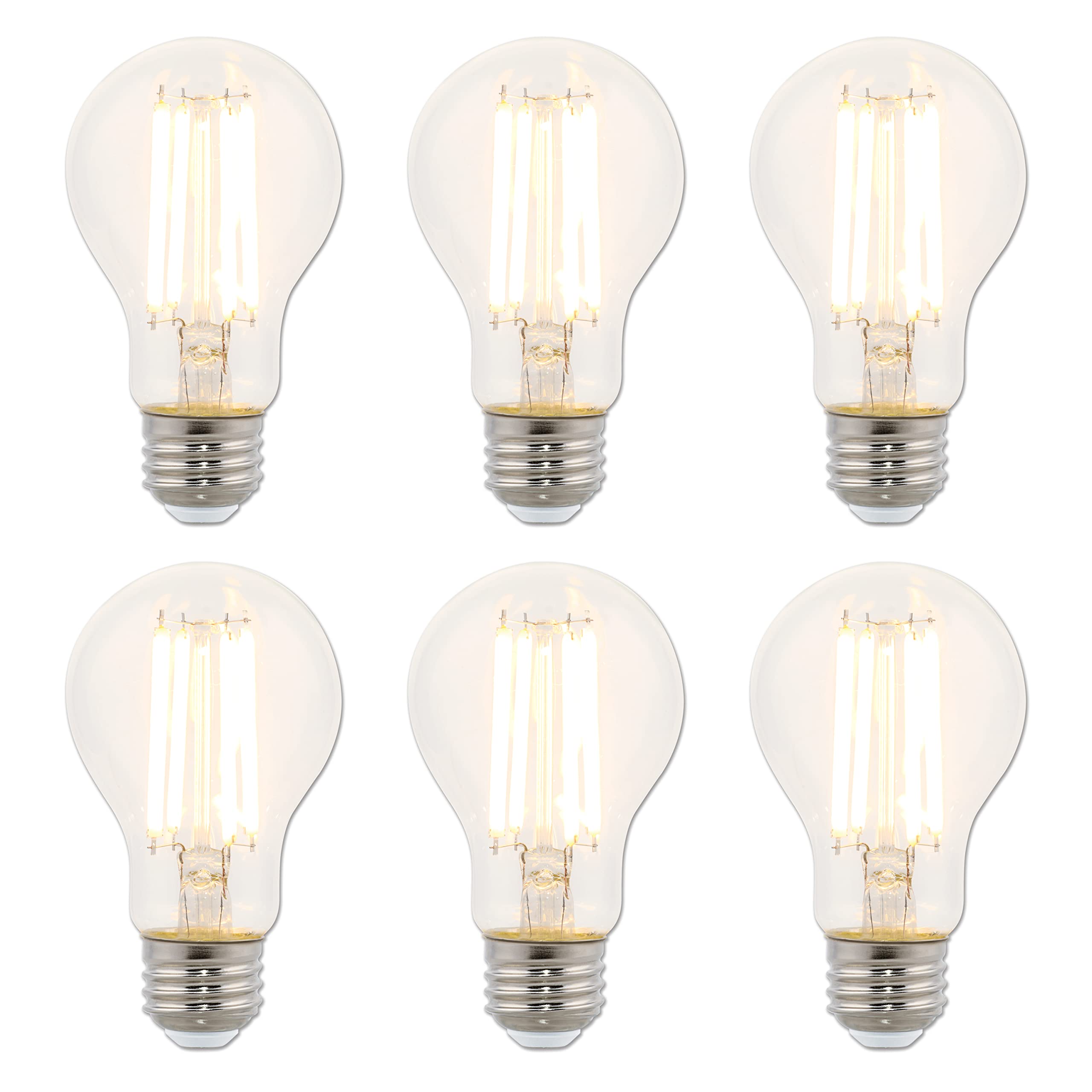 Westinghouse 5255020 10 Watt (100 Watt Equivalent) A19 Dimmable Clear Filament Led Light Bulb, Medium Base, 6 Pack