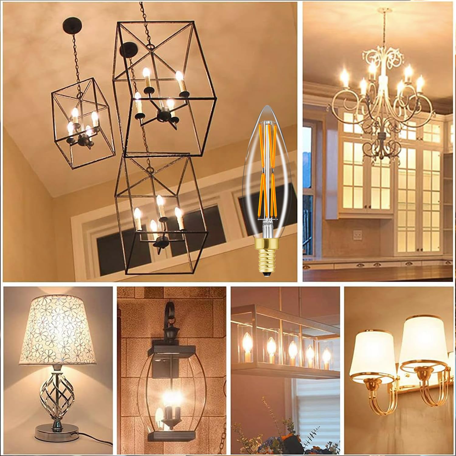 E12 Led Bulb 8W,100 Watt Equivalent, Dimmable Candelabra Led Light Bulbs,Chandelier Light Bulbs 2700K Warm White,850Lm Edison Bu