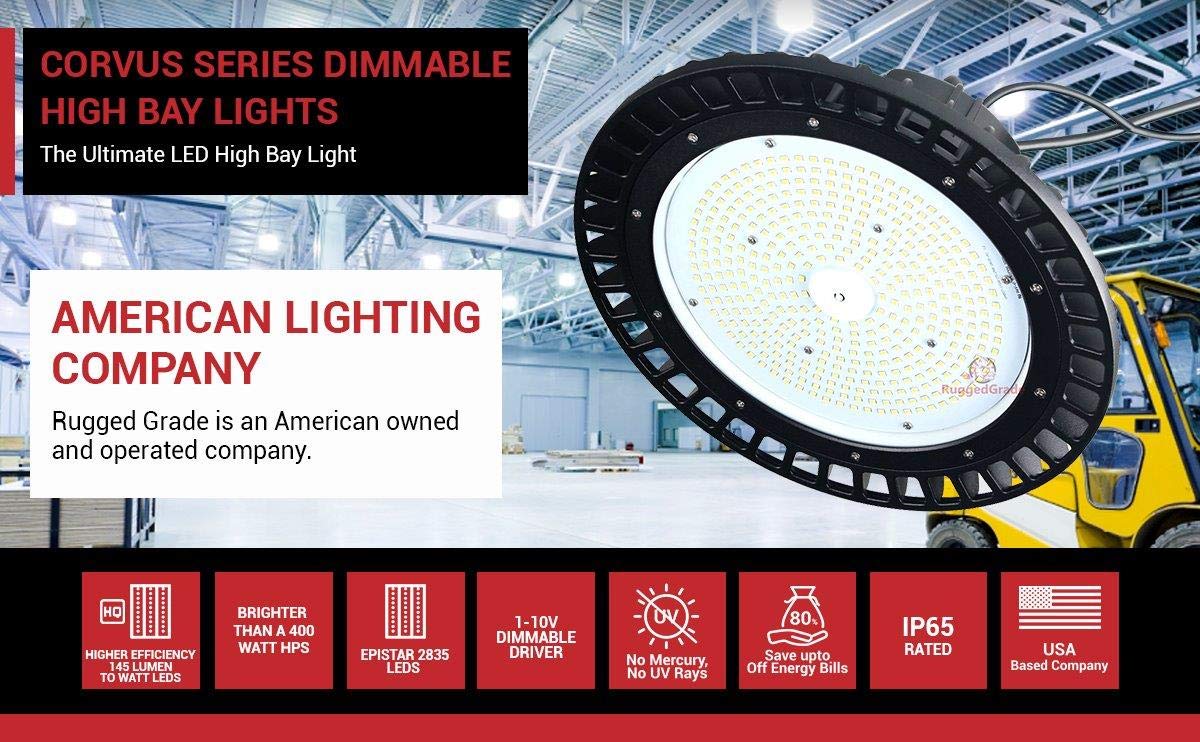 Ruggedgrade High Voltage 277-480V - 150 Watt Led High Bay Ufo Corvus Series Lights - 21,000 Lumen - 3.3Ft Cord - 5000K Bright White