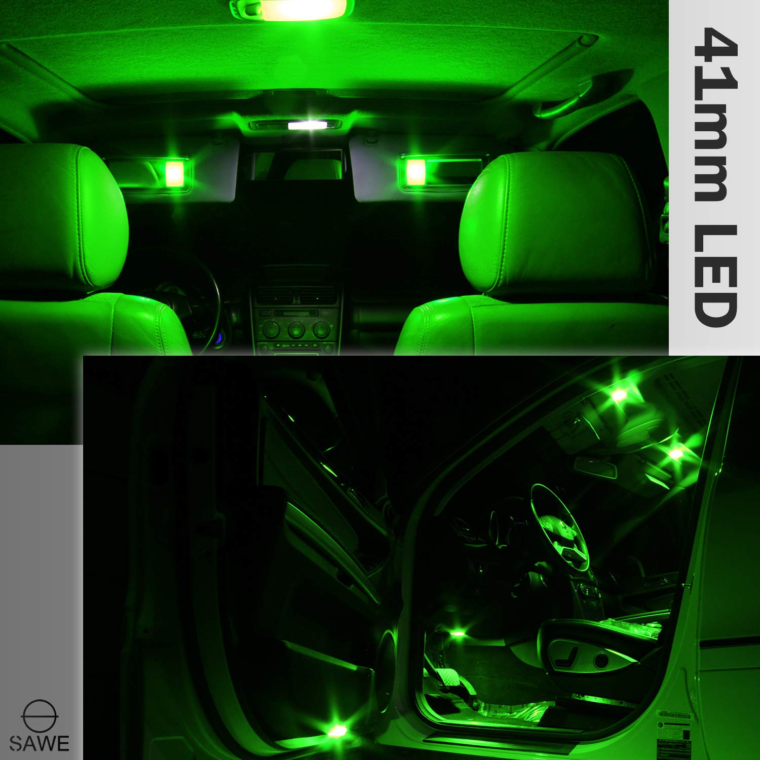 SAWE 6-SMD 5050 Festoon LED Bulbs for Dome Map Light, Pack of 4, 42mm, Green, Model 8542094786