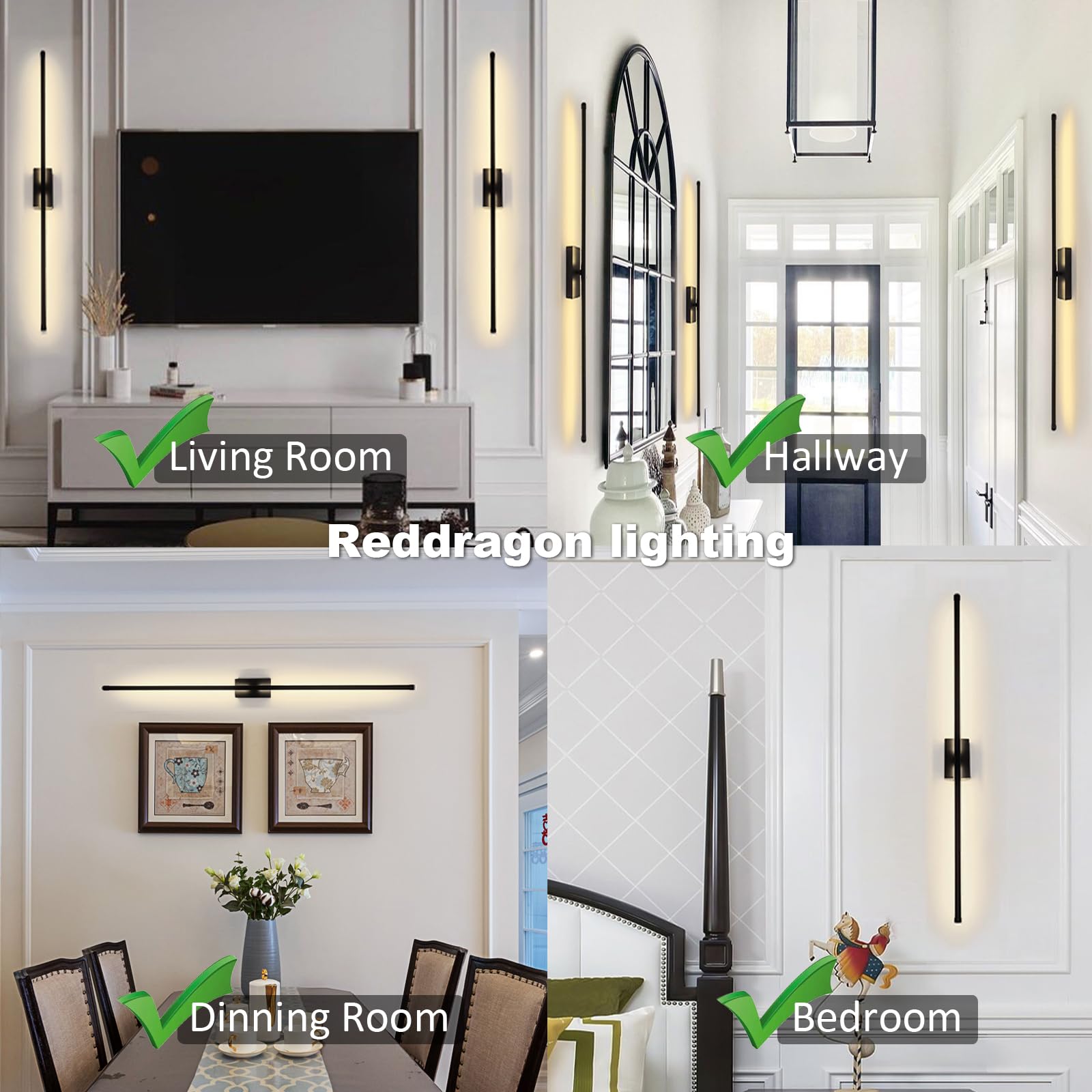 Reddragon Lighting LED Wall Sconce Set of 2, Dimmable Black, 40 Inch Hardwired Iron Vanity Light for Living Room, Bathroom, Bedroom