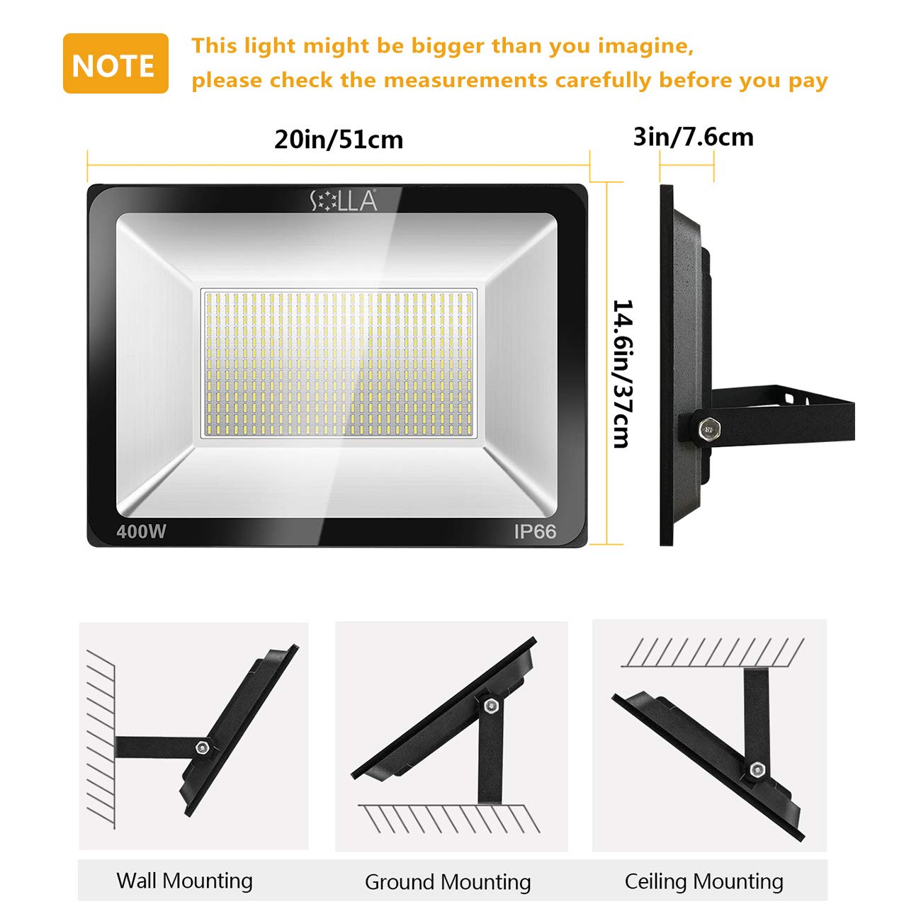 Solla 400W Led Flood Light - 32000Lm, Ip66 Waterproof, 6000K Super Bright Outdoor Security Light