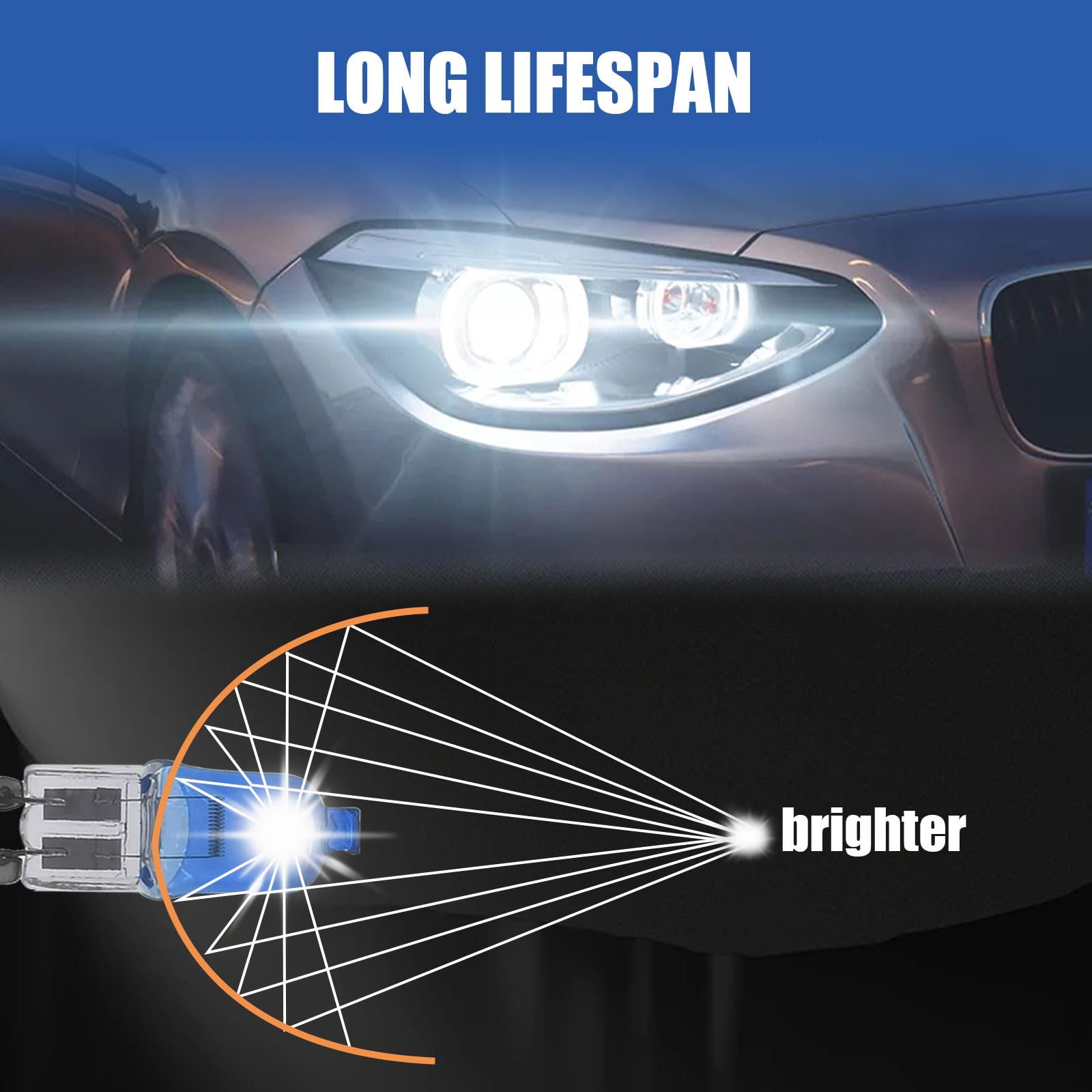 Flygun Halogen Bulbs - 100W Front Fog Light, 2 PCS, White #880, Model FUNLED1702WH-880-2PS, Universal Fit for Cars, Trucks,