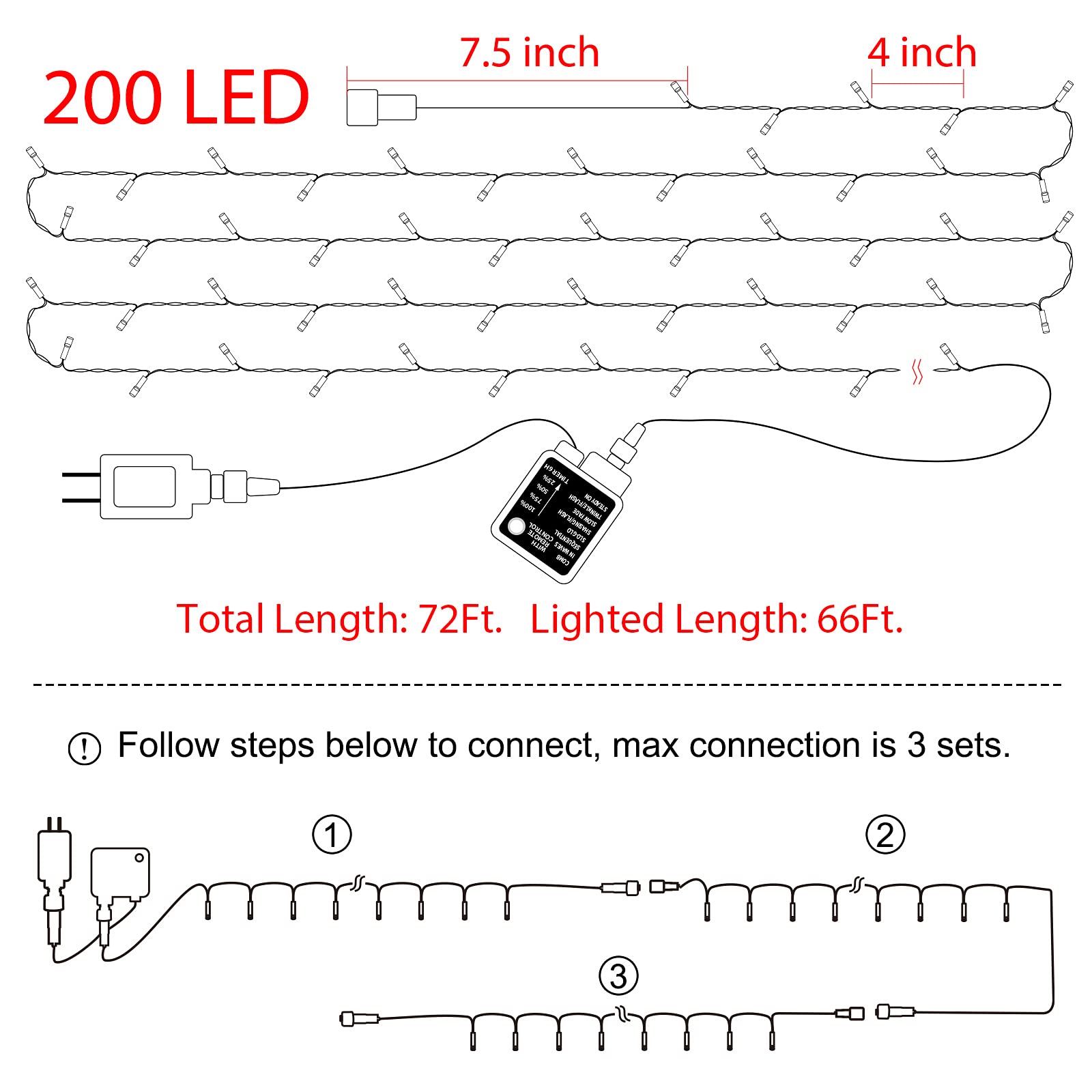 Christmas String Lights 66Feet 200 Led Twinkle Fairy Lights String With 8 Light Modes For Christmas Trees Garland Wreath Wedding Indoor Outdoor Holiday Decorations With White