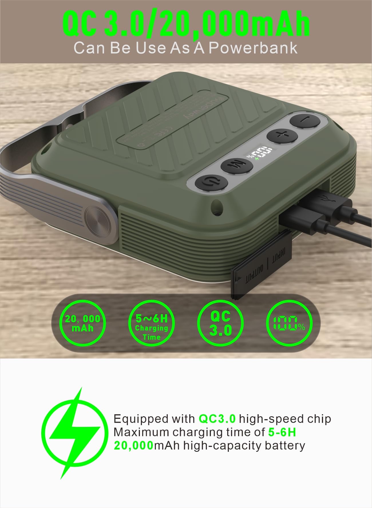 ASWAYKE 20000mAh Rechargeable LED Camping Lantern - 1600LM, QC3.0 22.5W, 4 - Color Switch, IPX5 Waterproof - Perfect for Camping