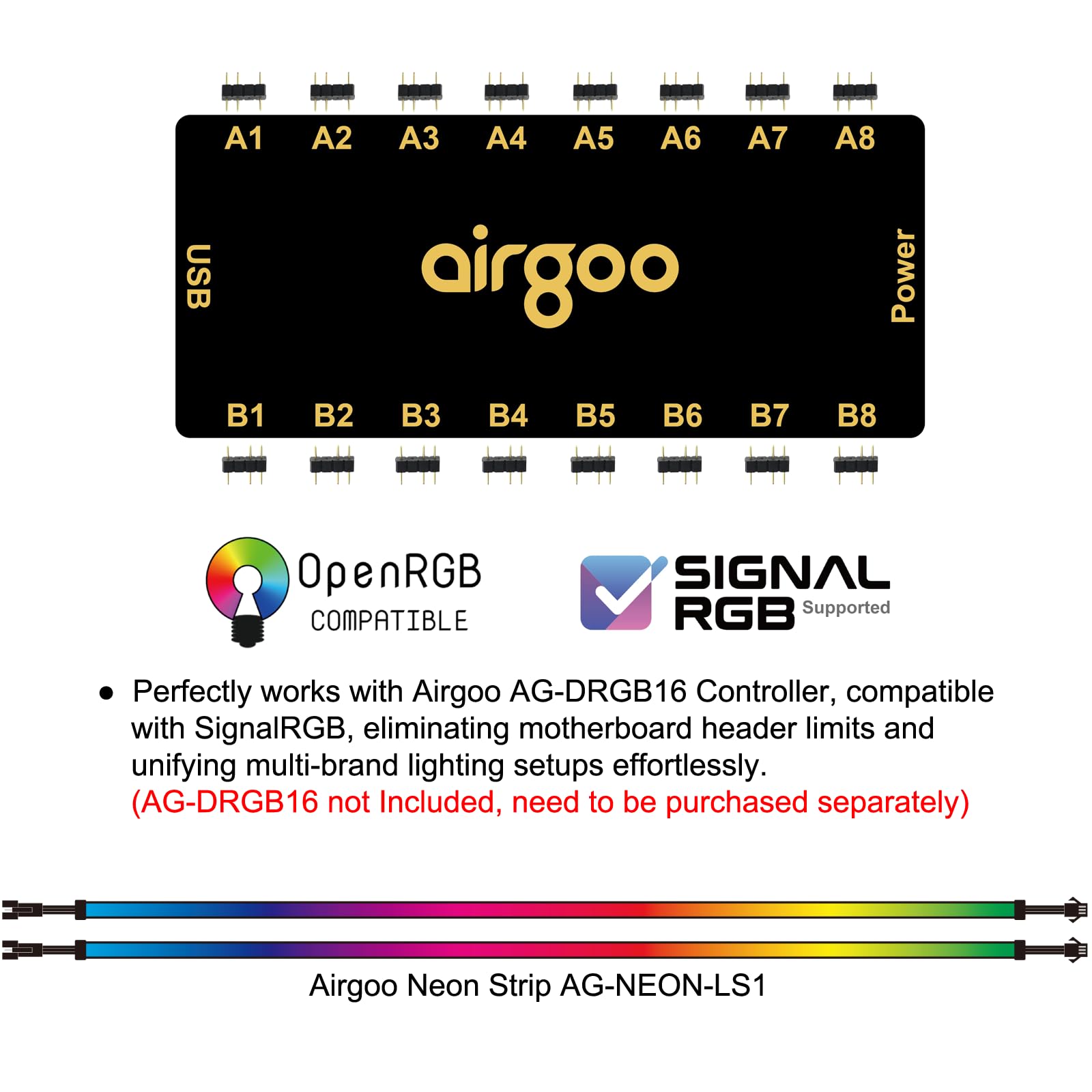 Airgoo NEON RGB LED Strip - 15.75" x 0.55" - Addressable, Diffused Silicon Tube, 5V 3-Pin ARGB, Includes Magnetic Br