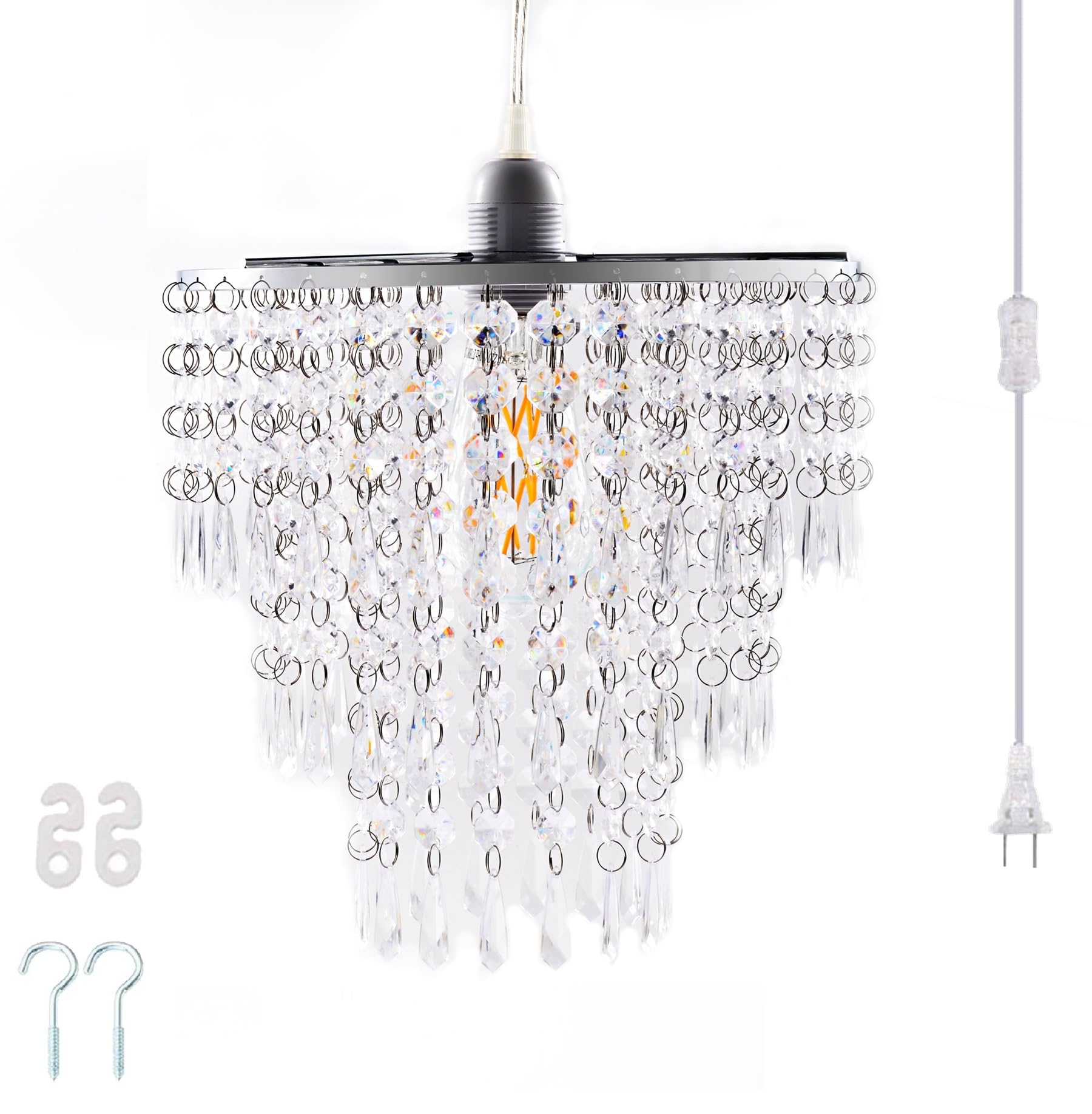 Flavorthings Modern Chrome 3-Tier Faux Crystal Chandelier Pendant Light With Clear Cord