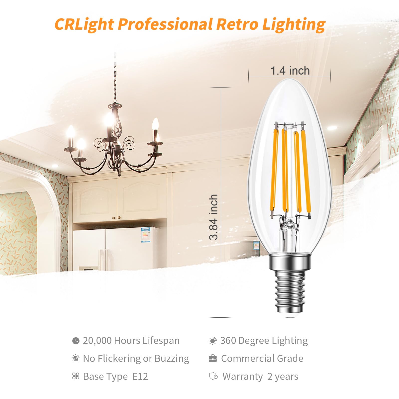 Qingmiao B11 E12 Led Candelabra Bulbs Dimmable 6W(60 Watt Equivalent), Chandelier Light Bulbs 600Lm, 3000K Soft White, Ceiling F