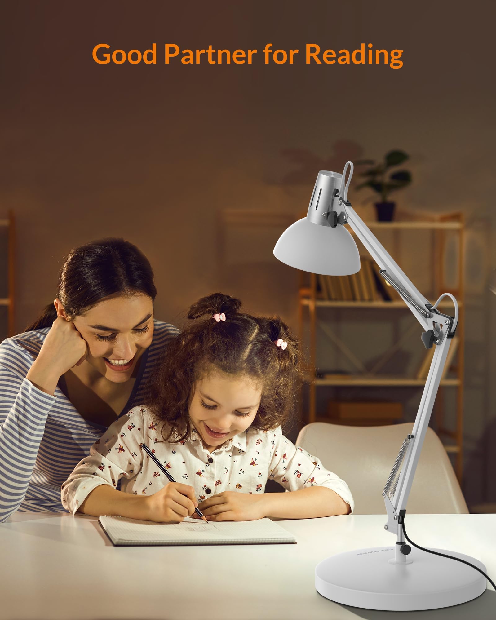 LEPOWER Metal Desk Lamp, Adjustable Goose Neck, On/Off Switch, Clamp, White, Model UT2020