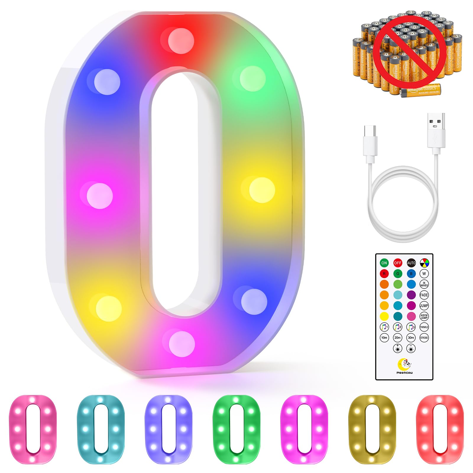 mooncow Rechargeable Light Up Letters,Colorful Marquee Letters with Remote,Gift Wrap Gifts,Bedroom Home Bar Party Decor (0)