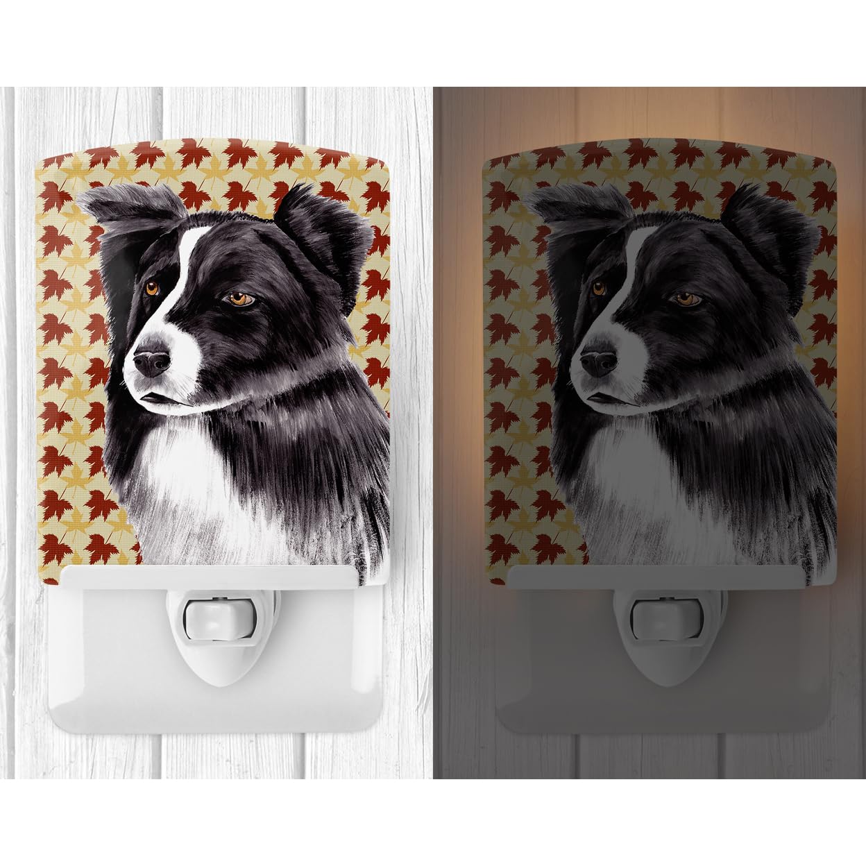 Carolines Treasures Ceramic Night Light Border Collie Fall Leaves 6x4x3in Multicolor Model SC9207CNL