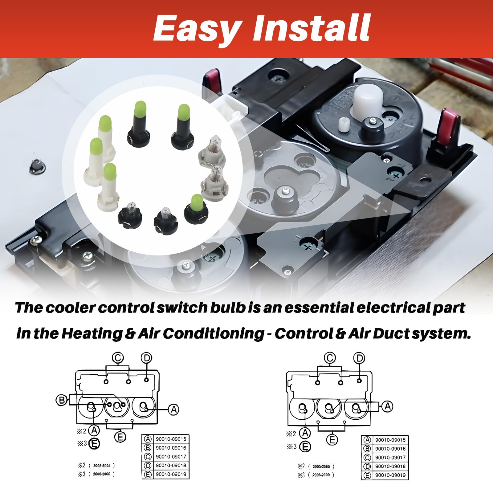 FEIMAOTUI Cooler Control Switch Bulb for Toyota 4Runner 2003-2009, Model 90010-09015, Premium Quality, 10PCS