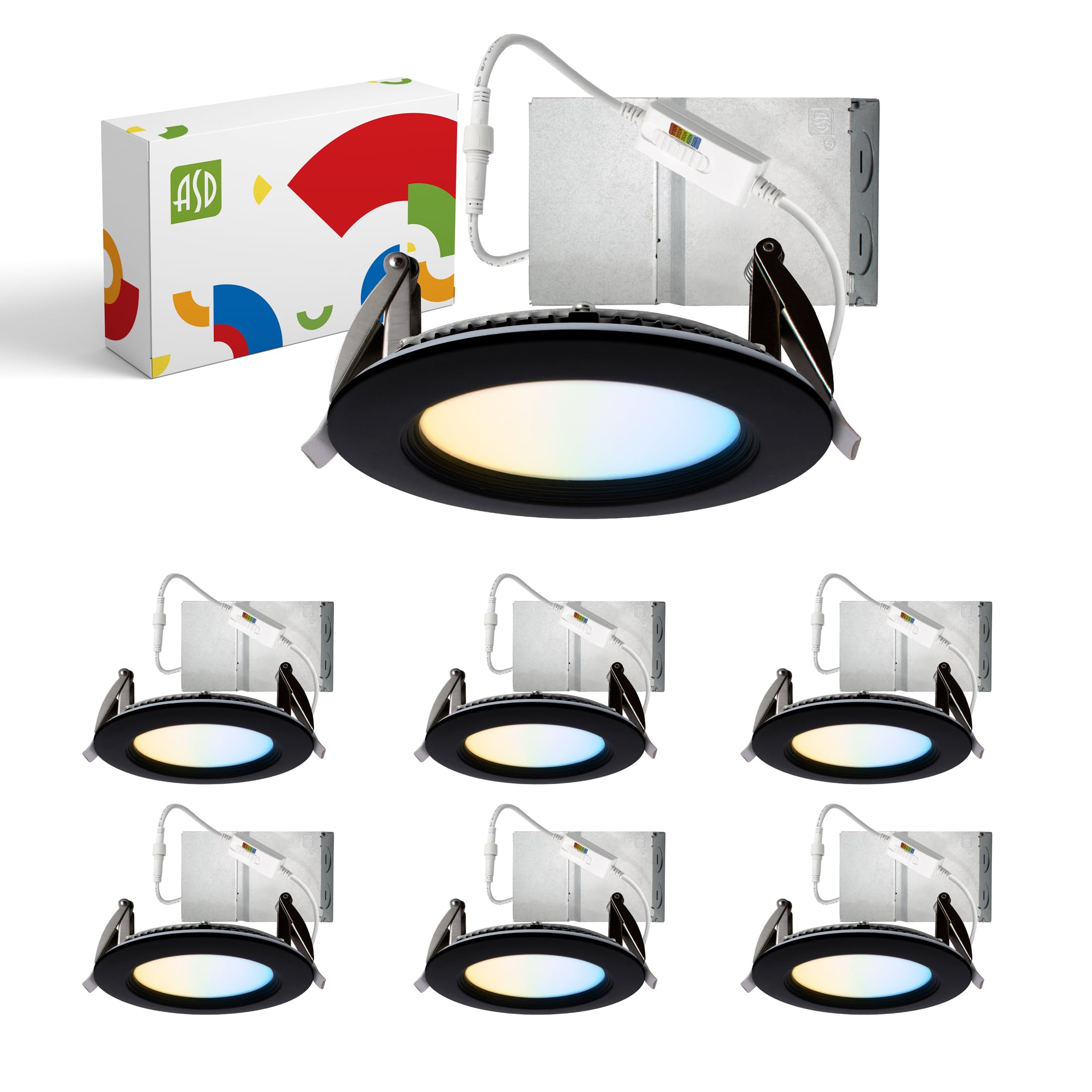ASD Recessed Lighting 4 Inch, Round Commercial LED Downlight, Mini Panel Baffle Trim, 12W 120-277V, 5 CCT 2700K-5000K, Dimmable 