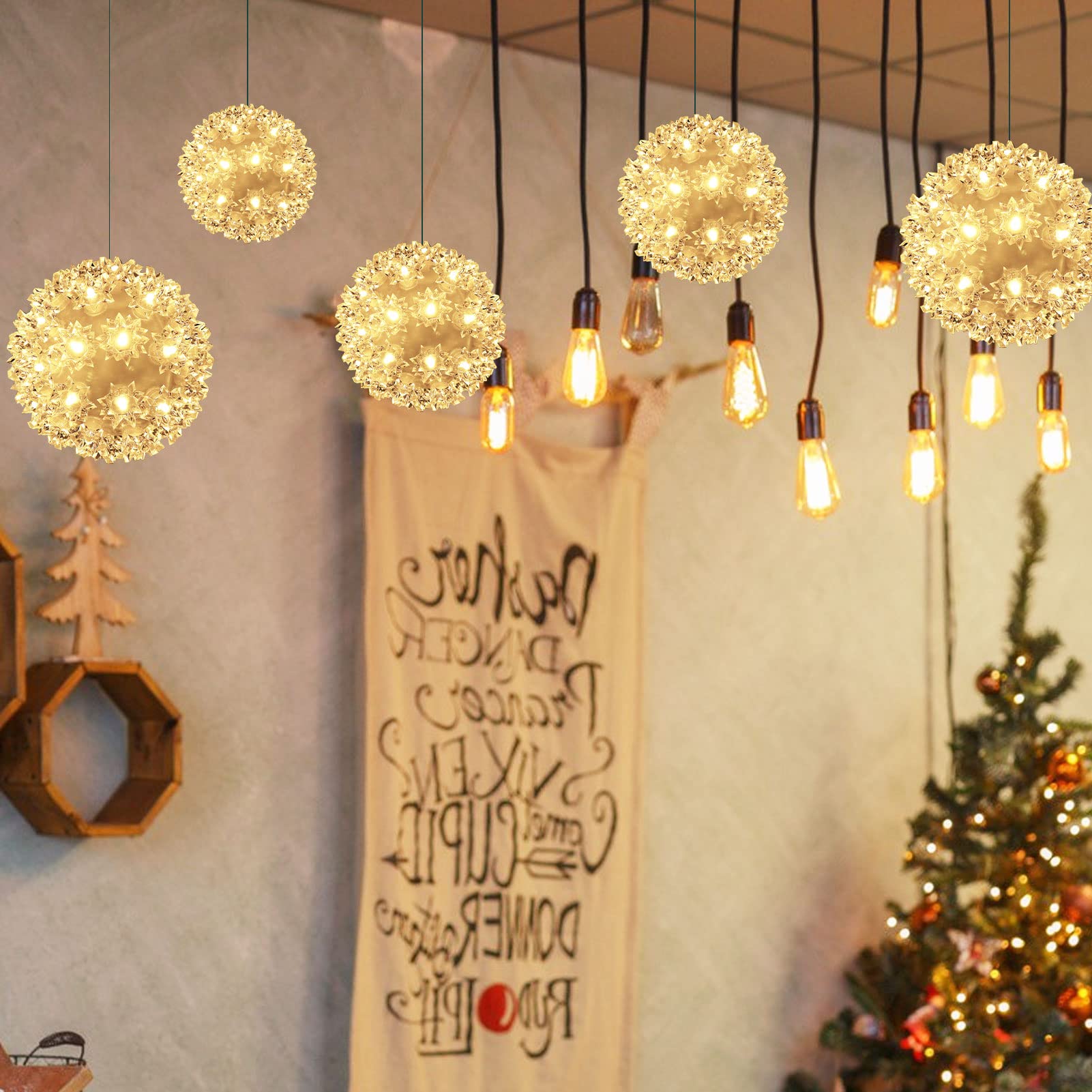 Christmas Lights Ball 5.5" Sparkling Outdoor Hanging Sphere Lights Twinkling Lights 50 Led Starlight Sphere Soft Twinke Christmas Sphere Lights For Tree Porch Decorations, Warm White - Twinkling